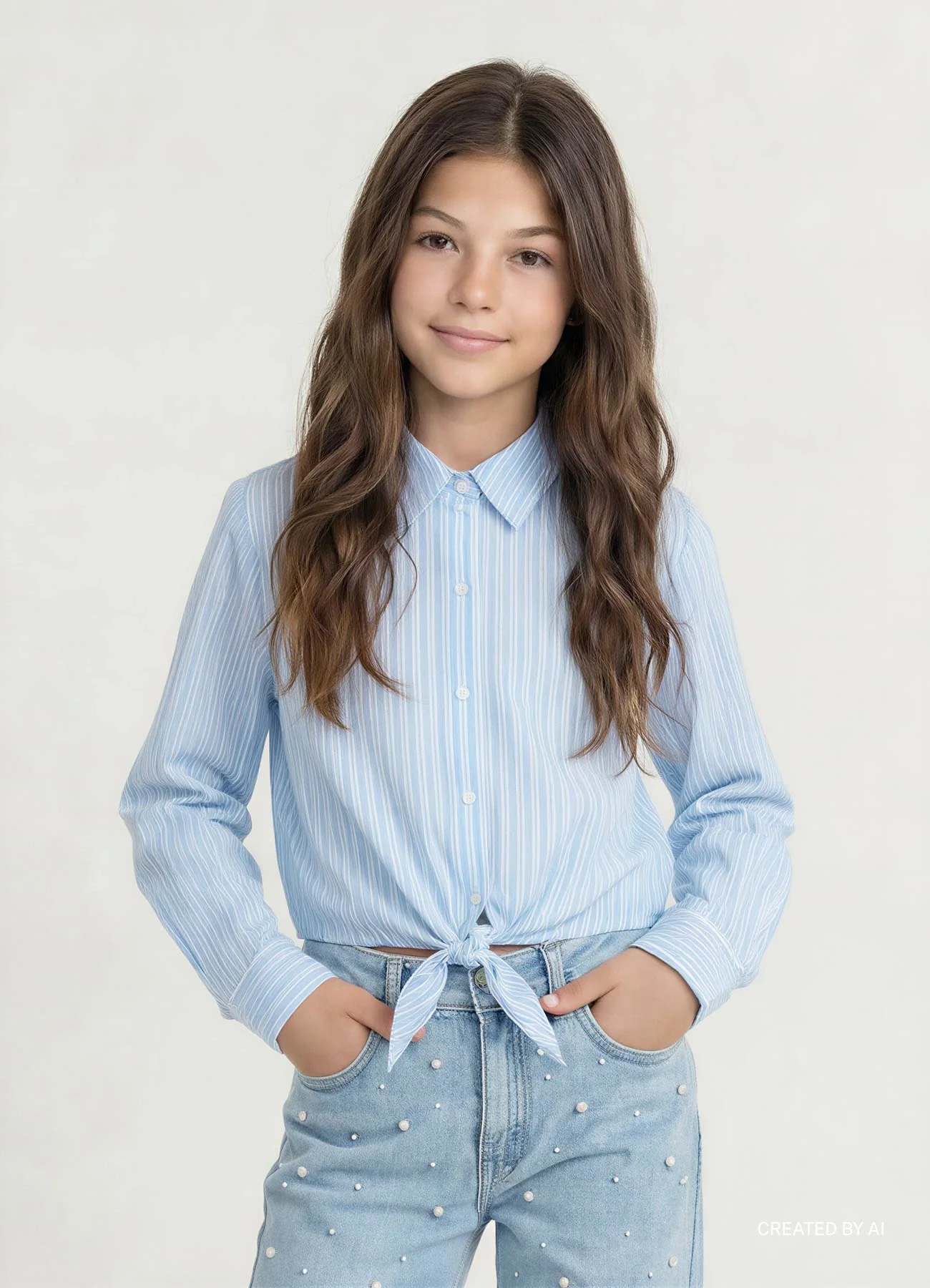 Camicia crop a righe con nodo - Image 2