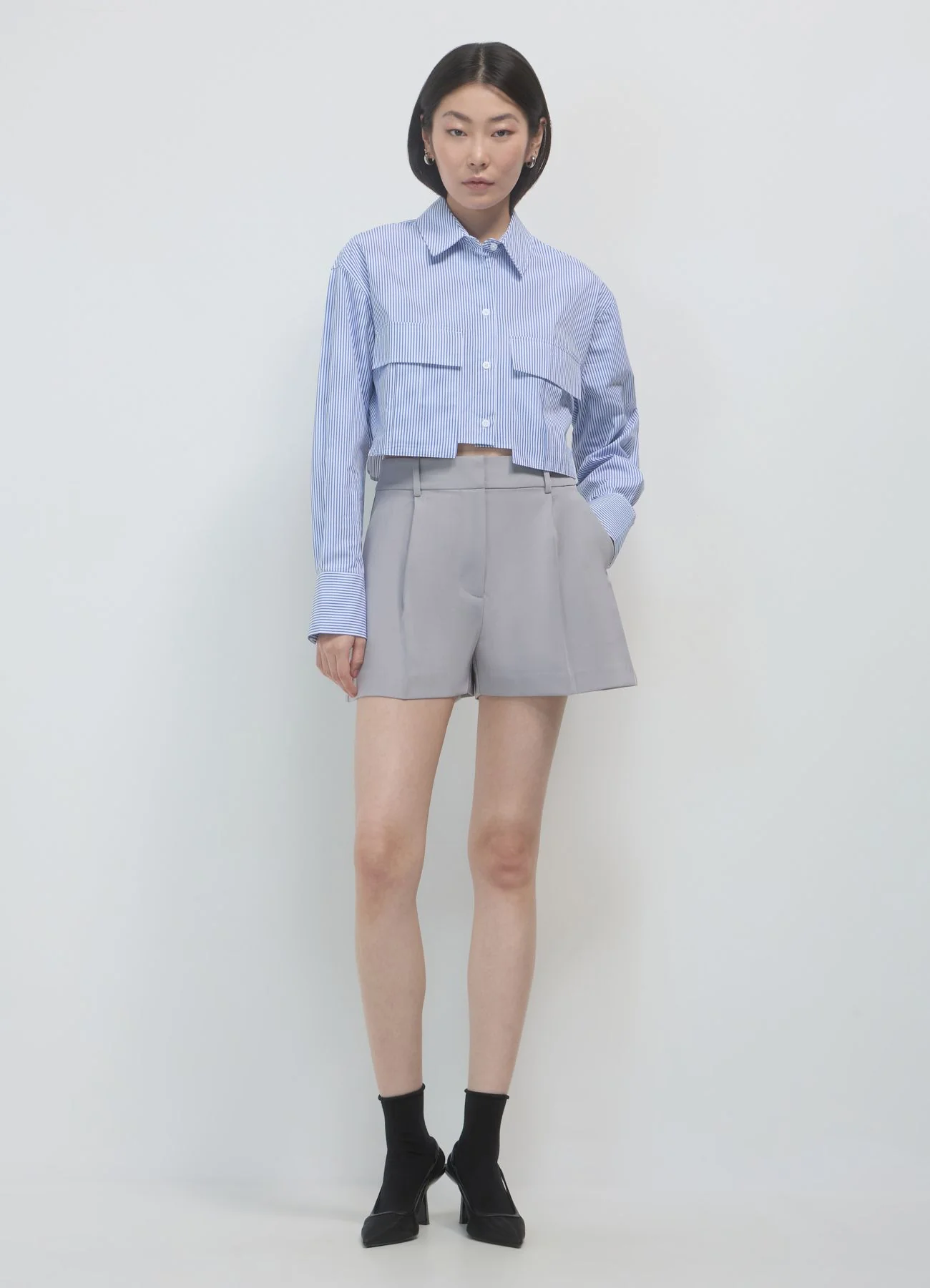 Camicia crop a righe con tasconi - Image 2