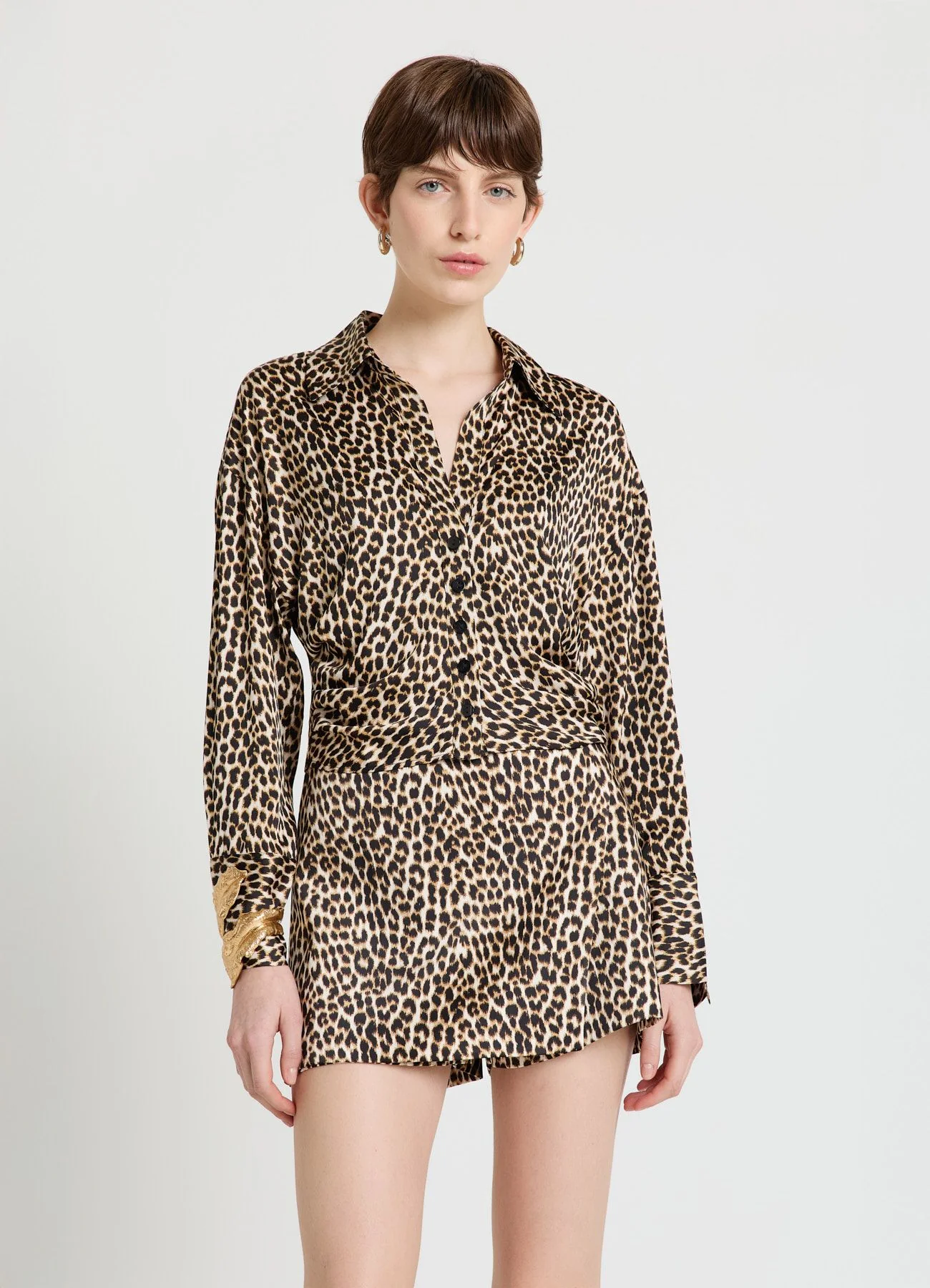 Camicia crop con stampa animalier similsatin