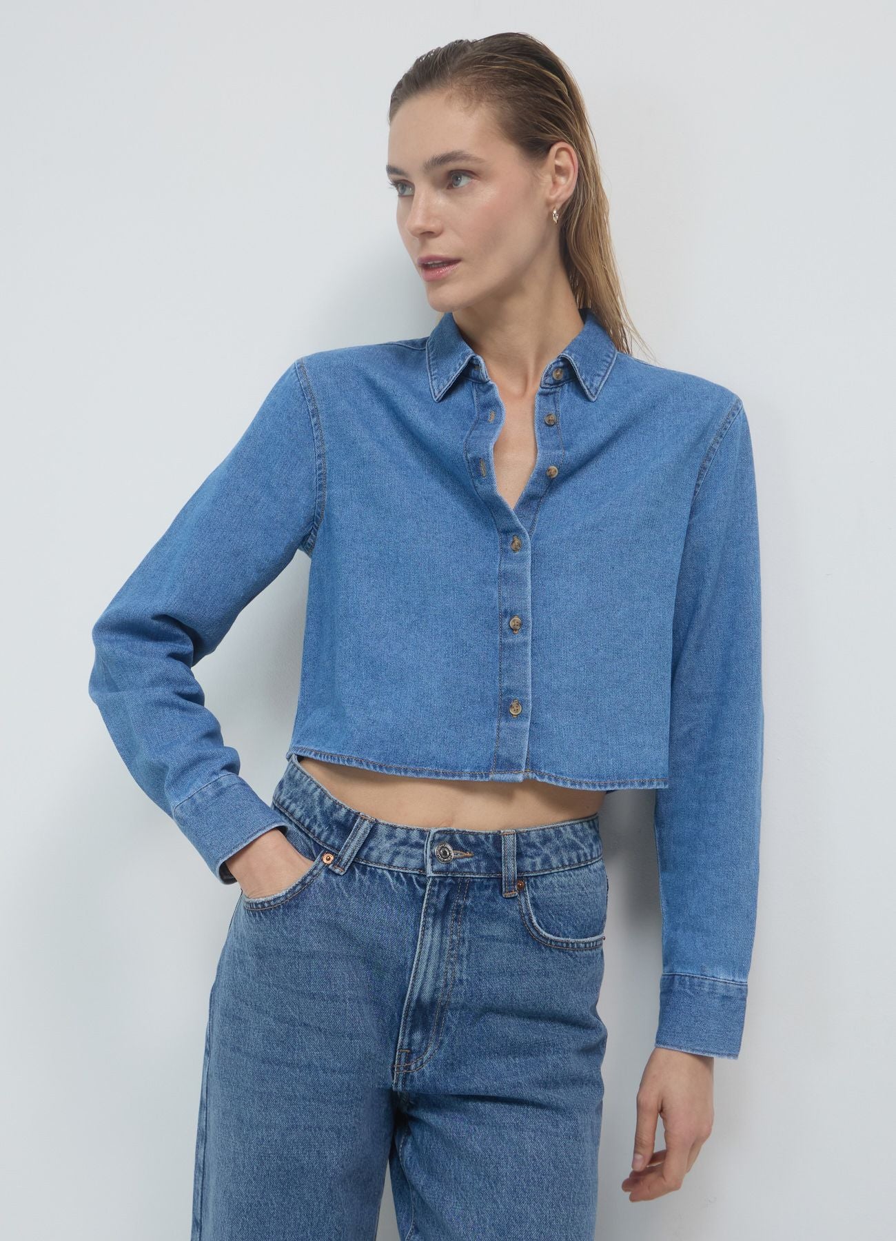 Camicia crop in denim