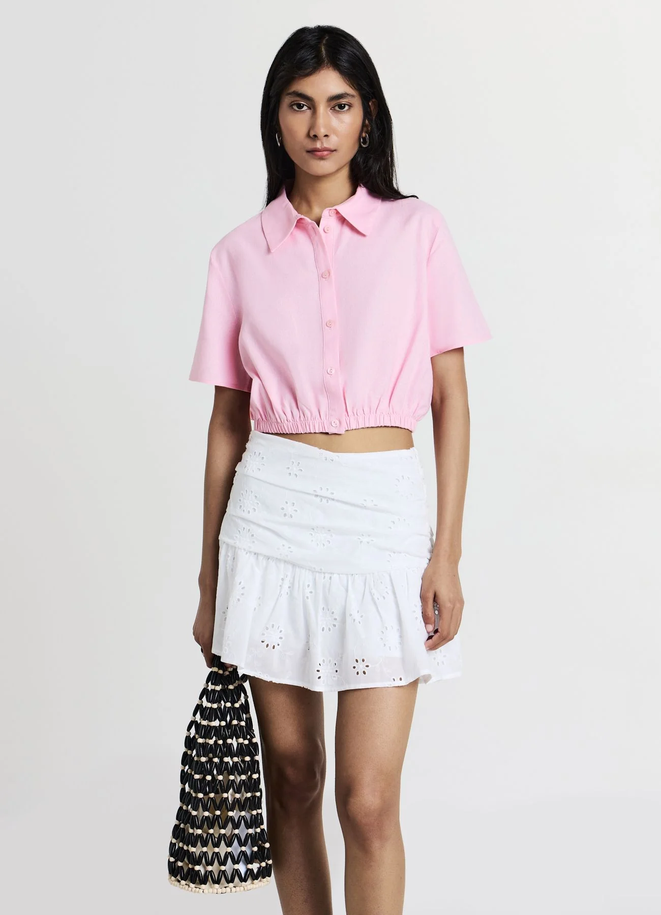 Camicia crop misto lino