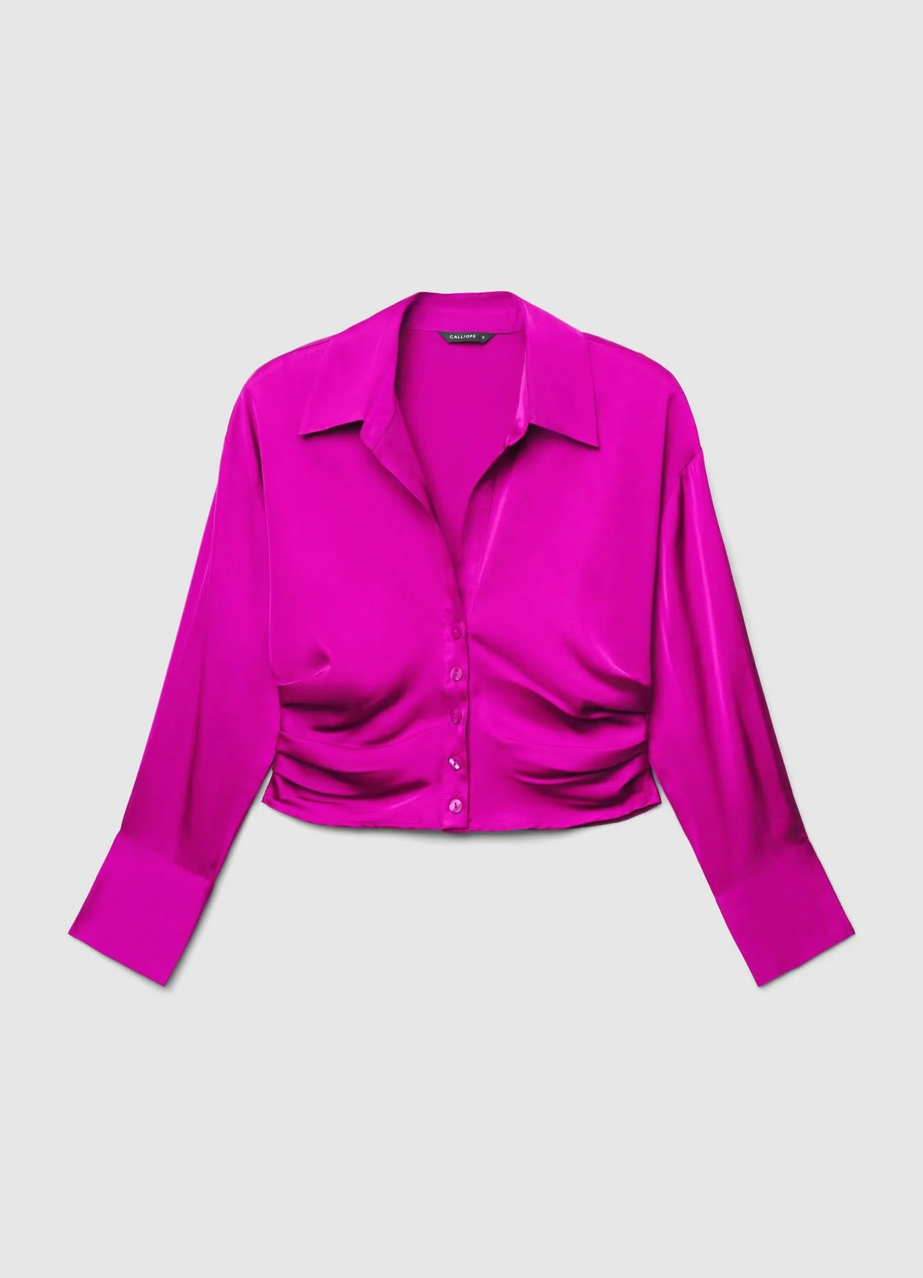 Camicia crop simil satin con arricciature - Image 6