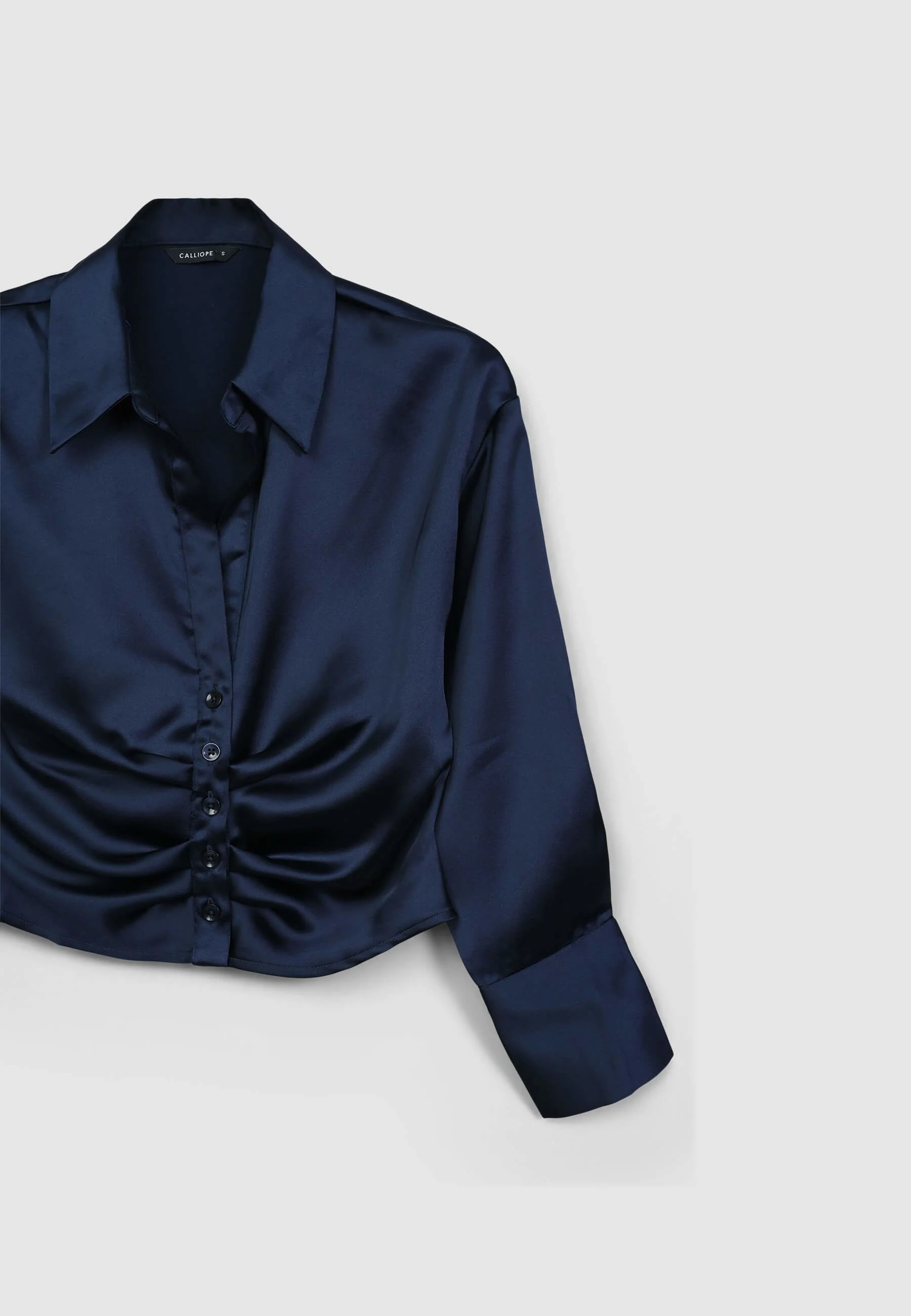 Camicia crop simil satin con arriccio - Image 2