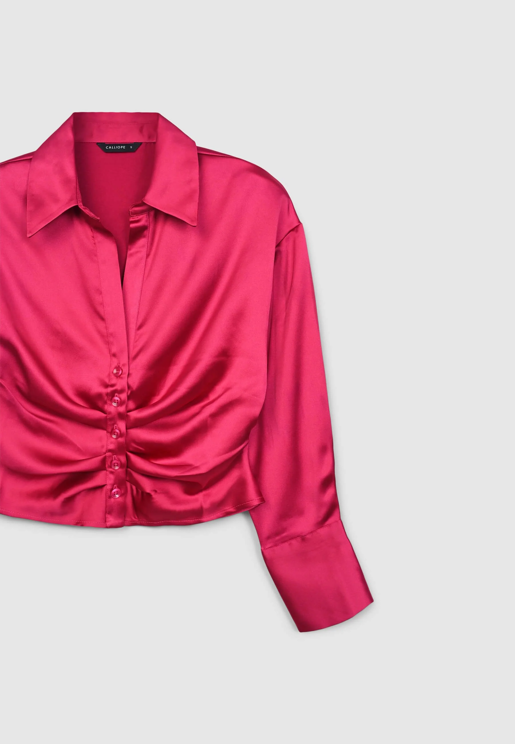 Camicia crop simil satin con arriccio - Image 6