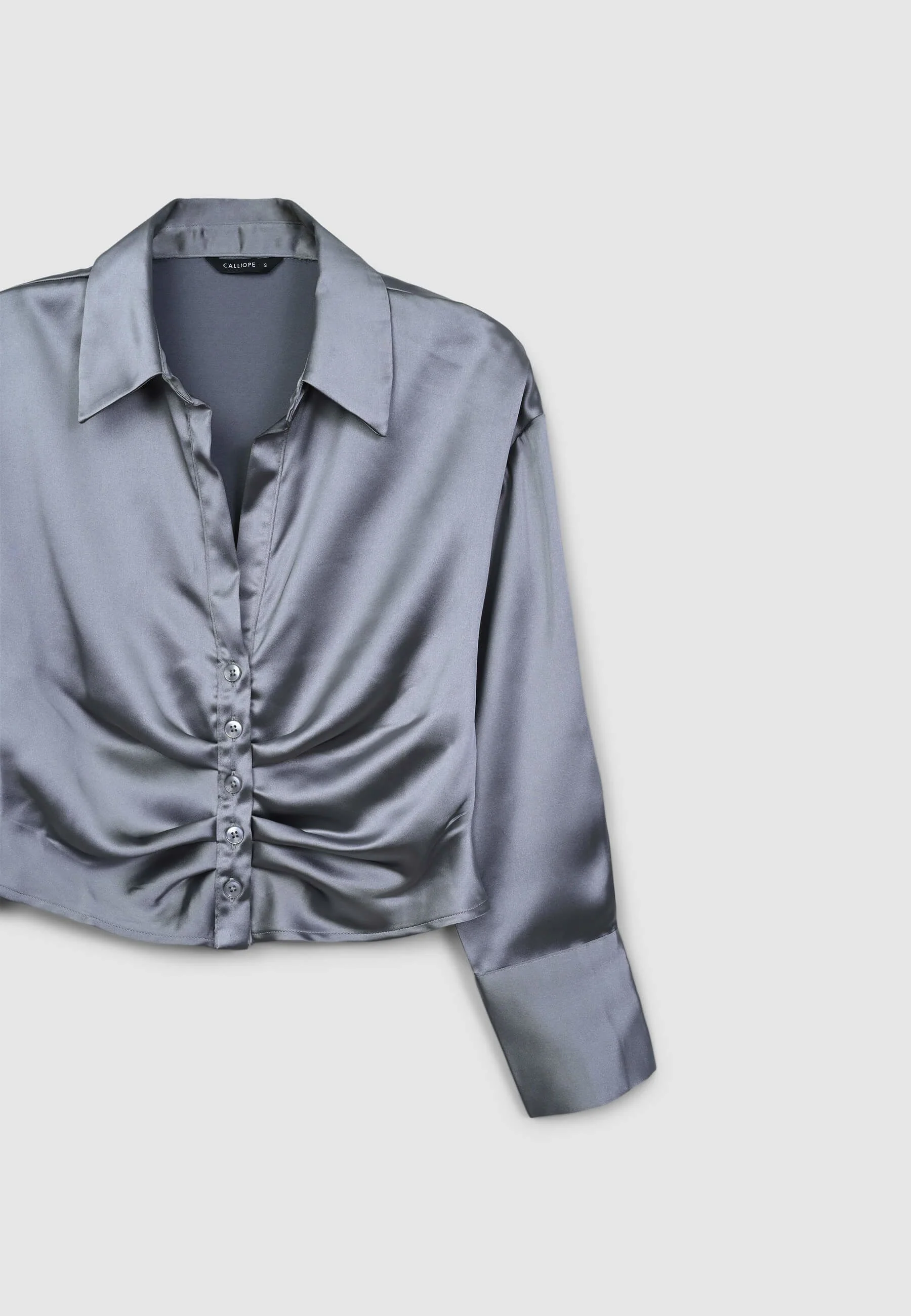 Camicia crop simil satin con arriccio - Image 5