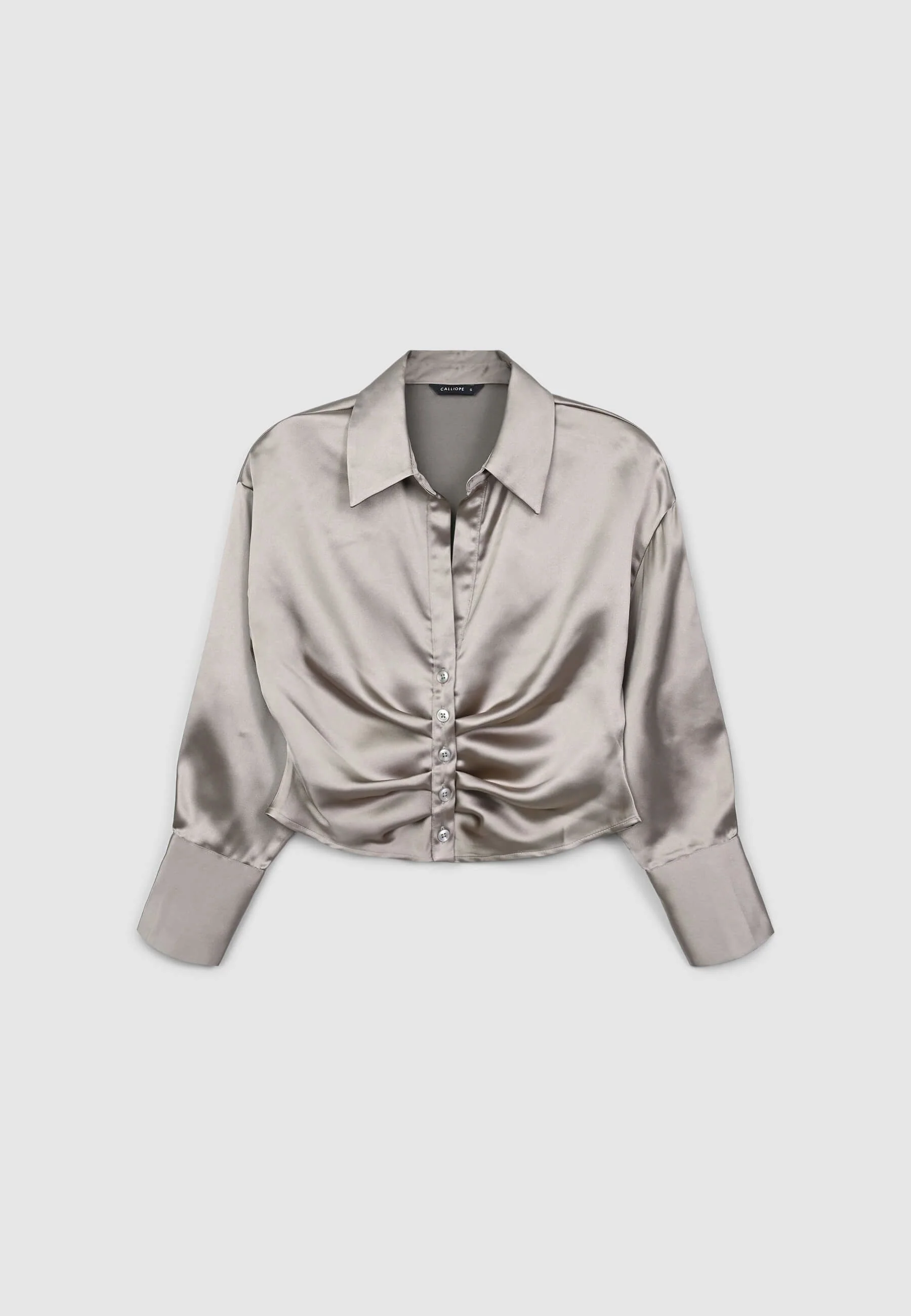 Camicia crop simil satin con arriccio - Image 4