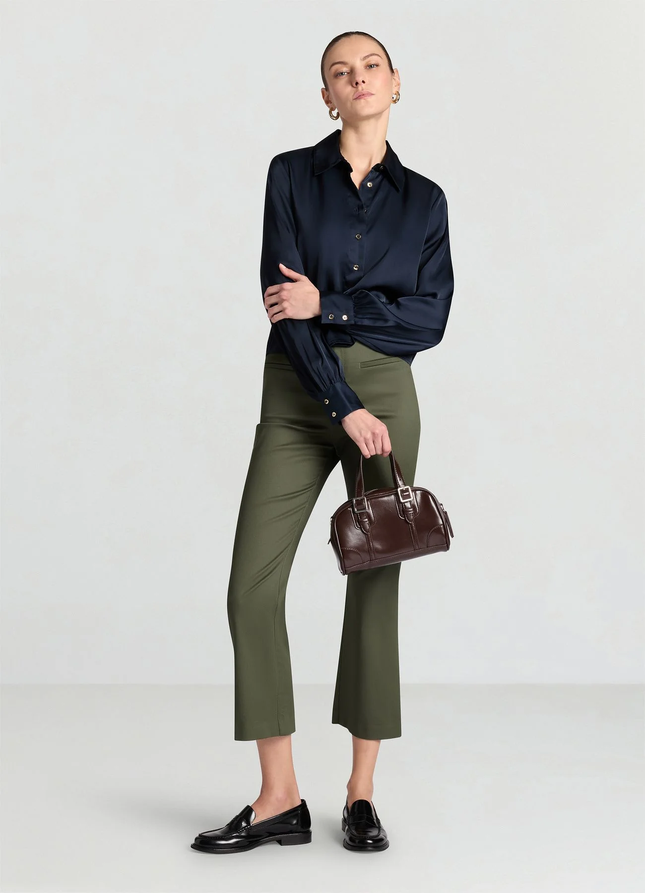 Camicia crop simil satin maniche a palloncino - Image 3