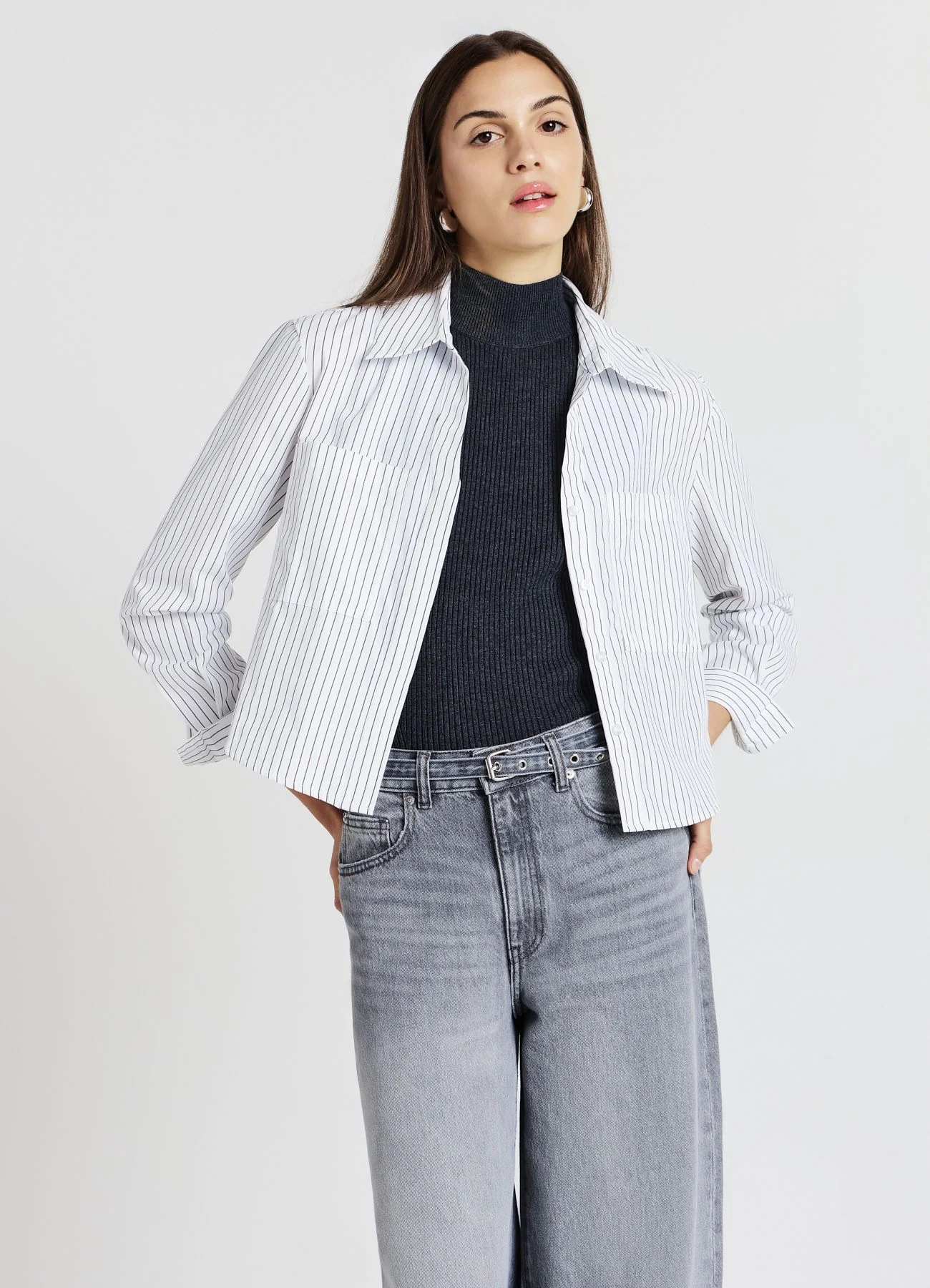 Camicia crop tasche a righe - Image 3