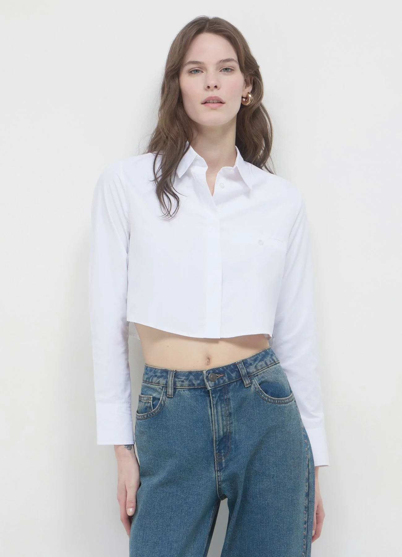 Camicia crop tinta unita - Image 2