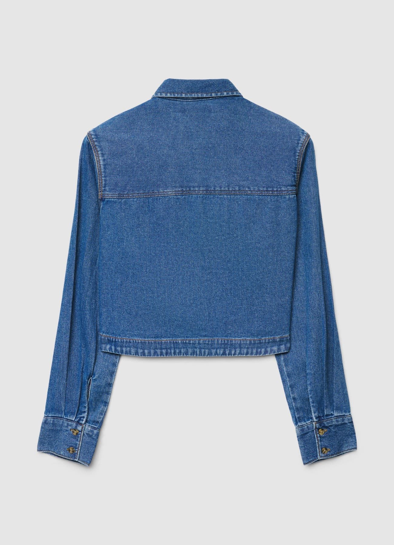 Camicia denim crop con bottoni - Image 4