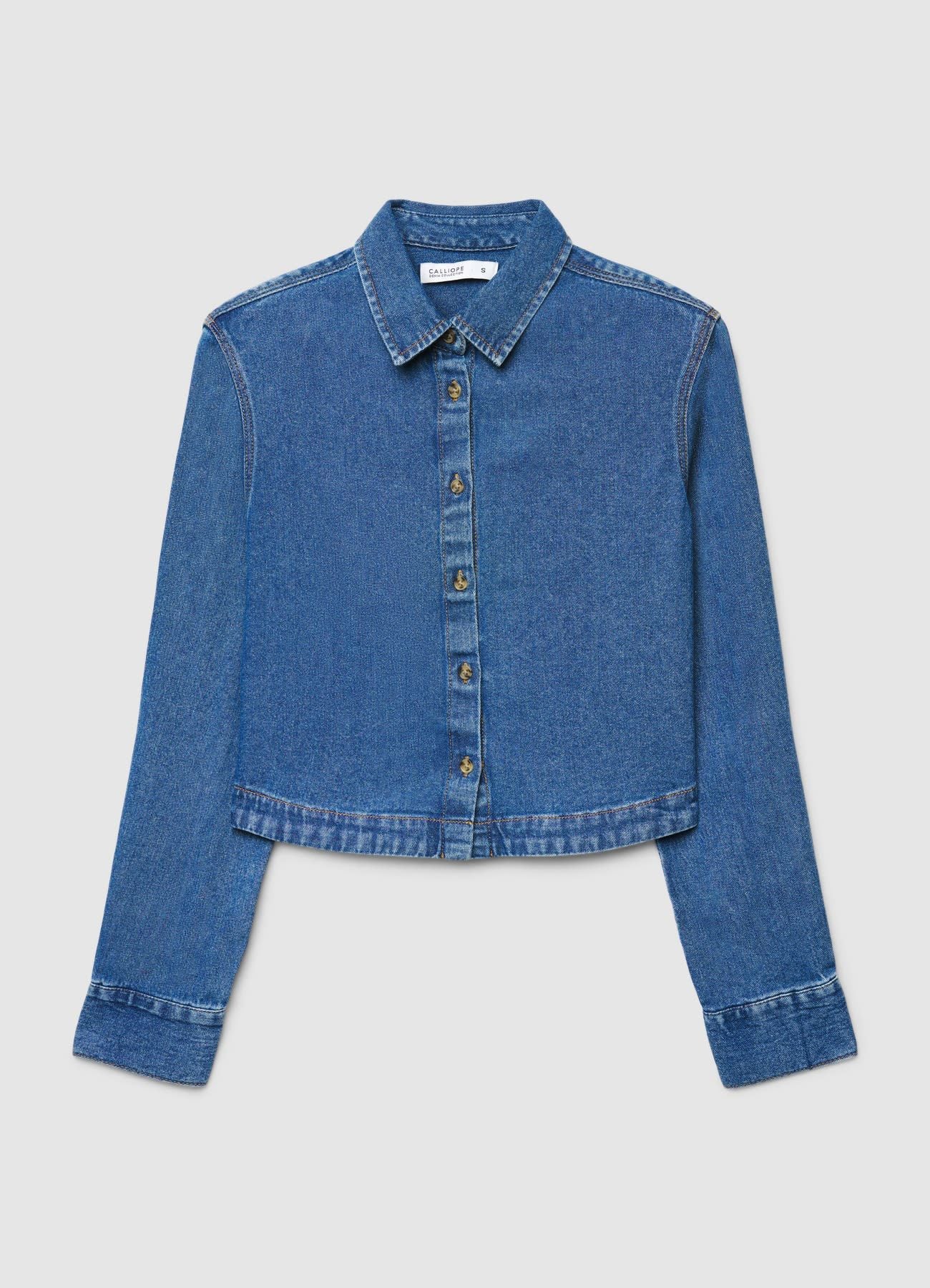 Camicia denim crop con bottoni - Image 5