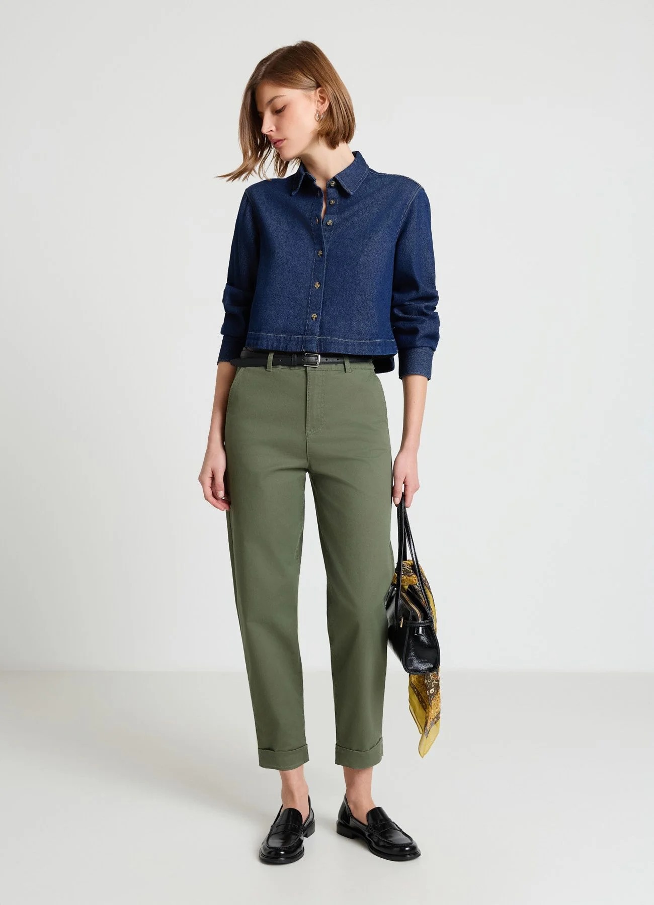 Camicia denim crop con bottoni - Image 3