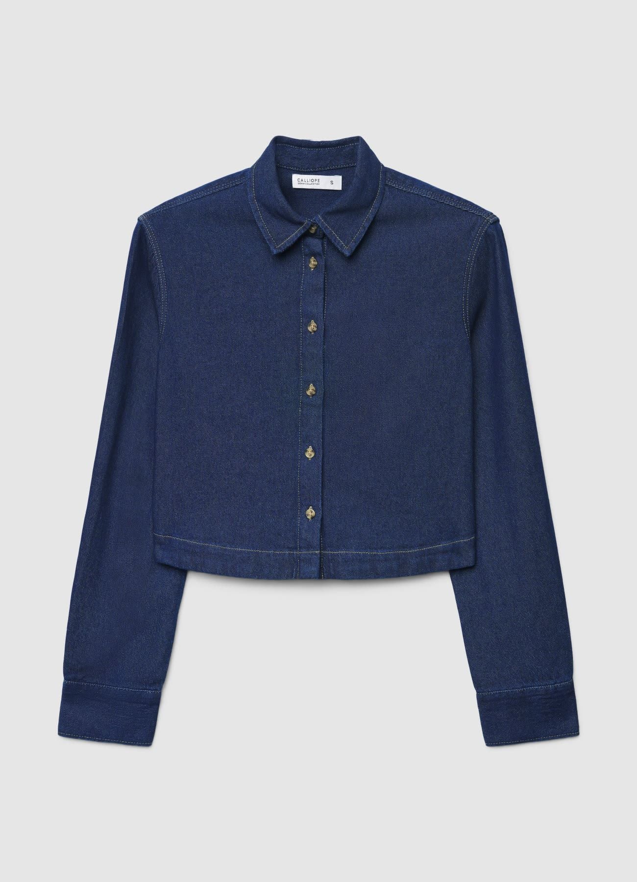 Camicia denim crop con bottoni - Image 4