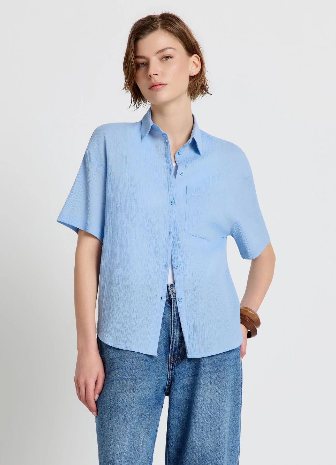 Camicia effetto crinkle con taschino - Image 2