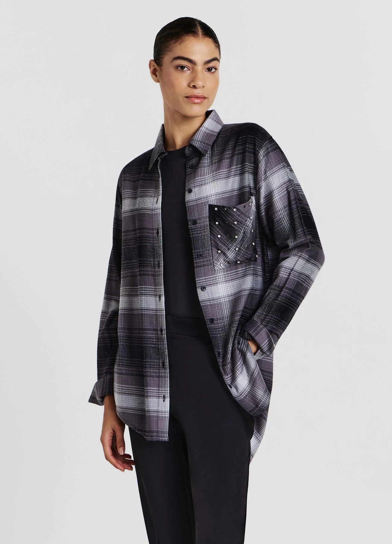 Camicia flanella quadri strass