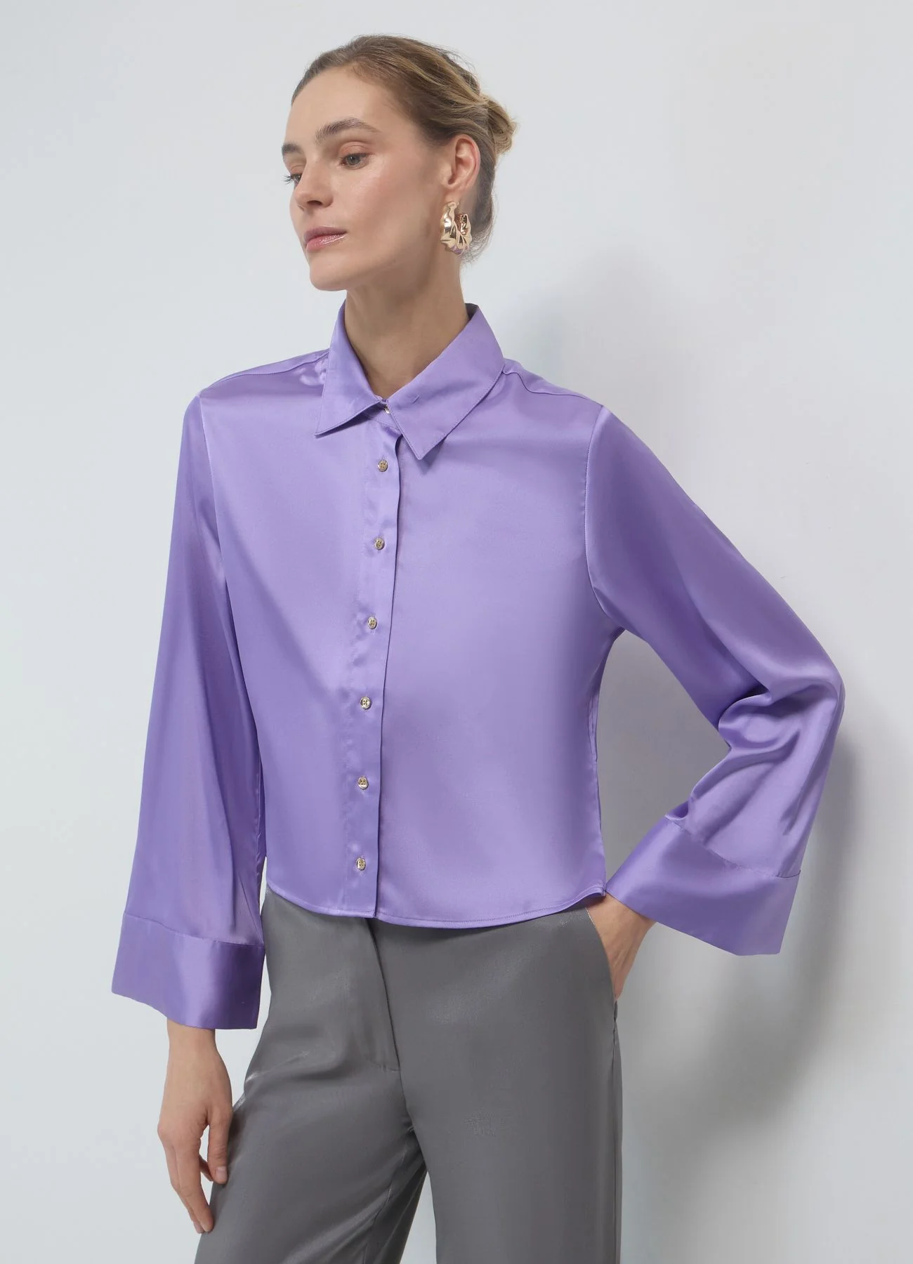 Camicia kimono simil satin - Image 3