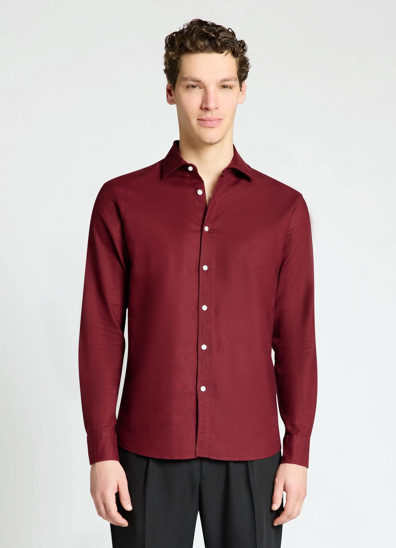 Camicia misto lino a tinta unita - Image 3