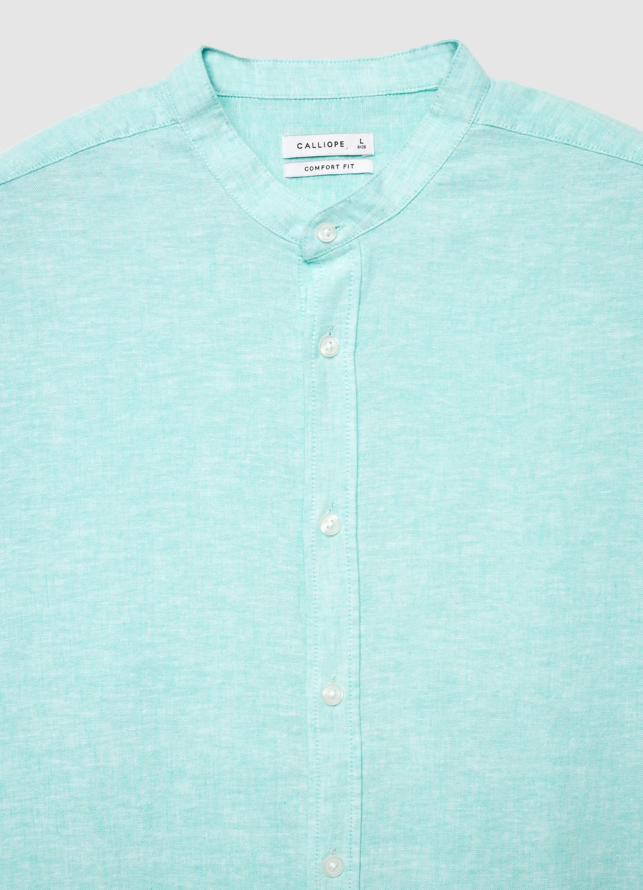 Camicia misto lino con colletto coreano