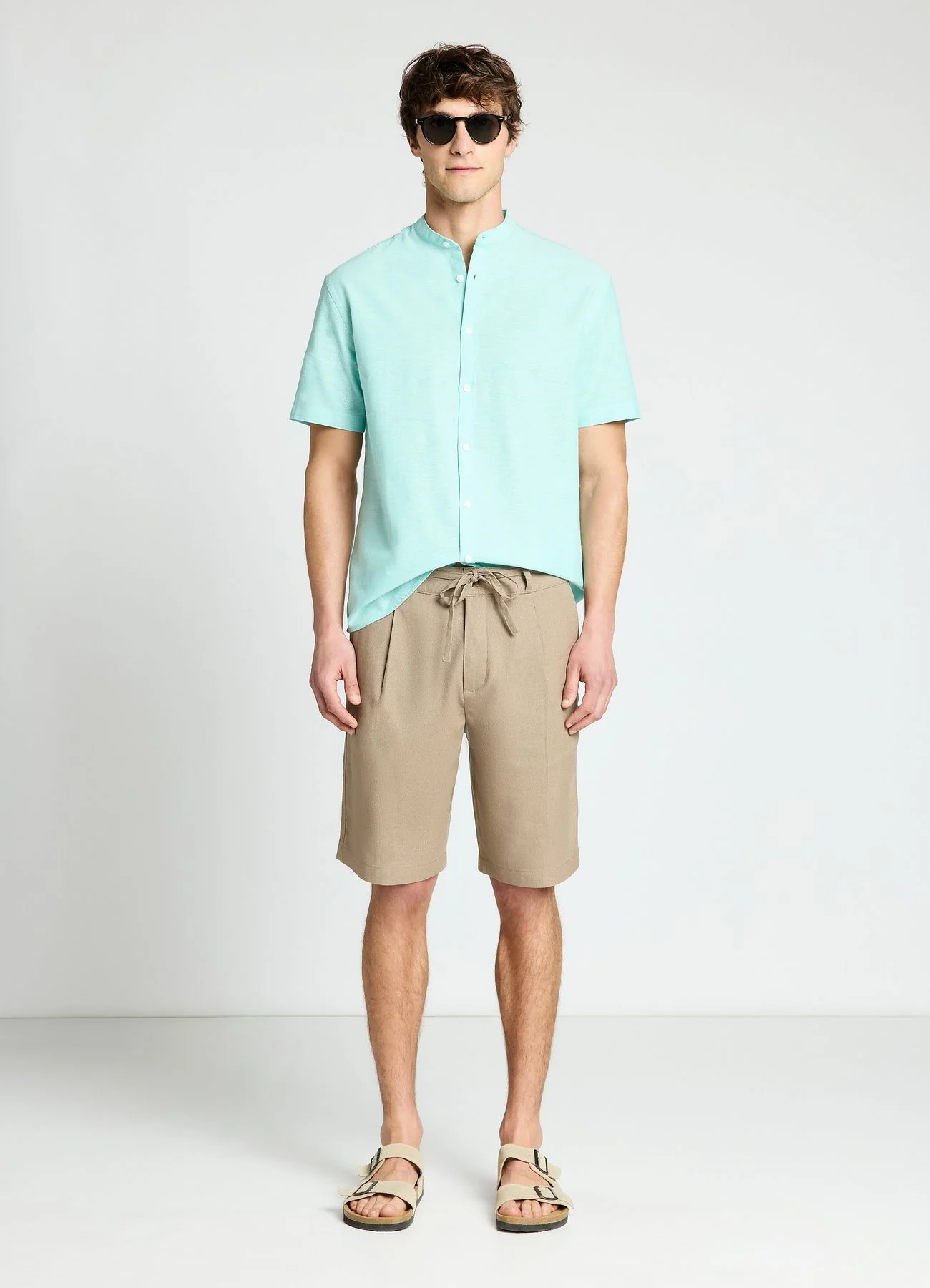 Camicia misto lino con collo coreana - Image 3