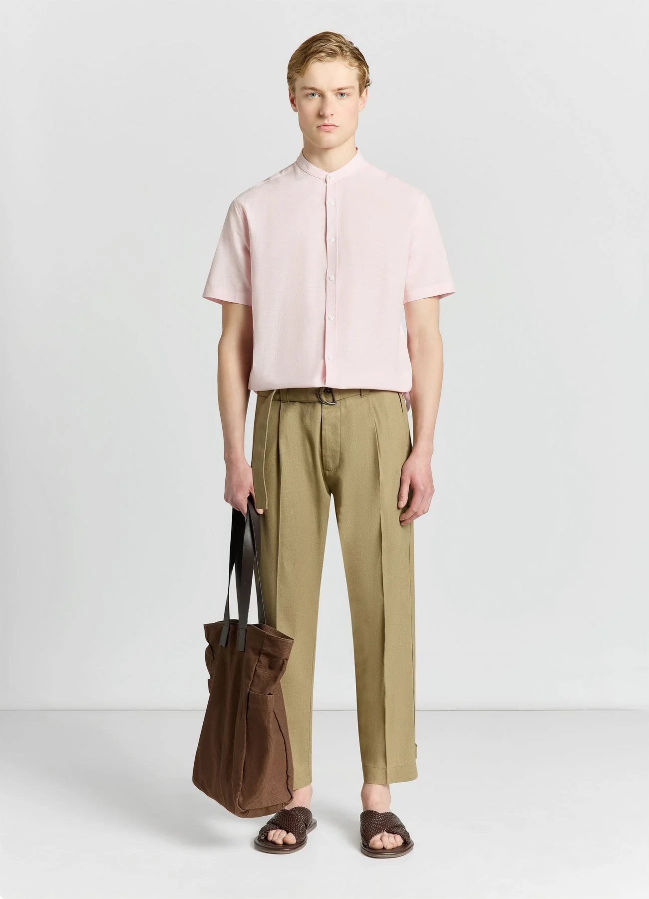 Camicia misto lino con collo coreana - Image 2