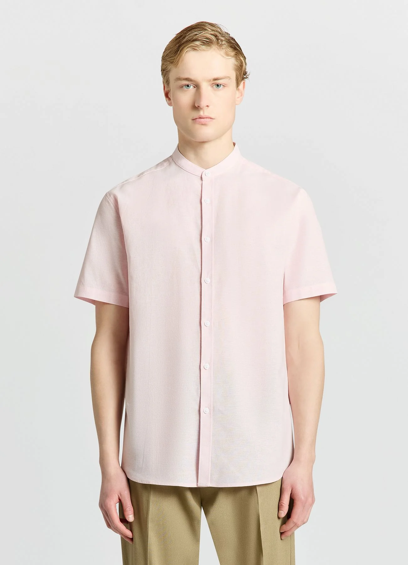Camicia misto lino con collo coreana - Image 3