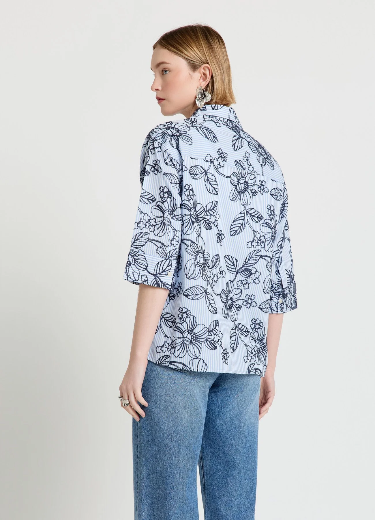 Camicia over a righe con ricamo floreale - Image 3