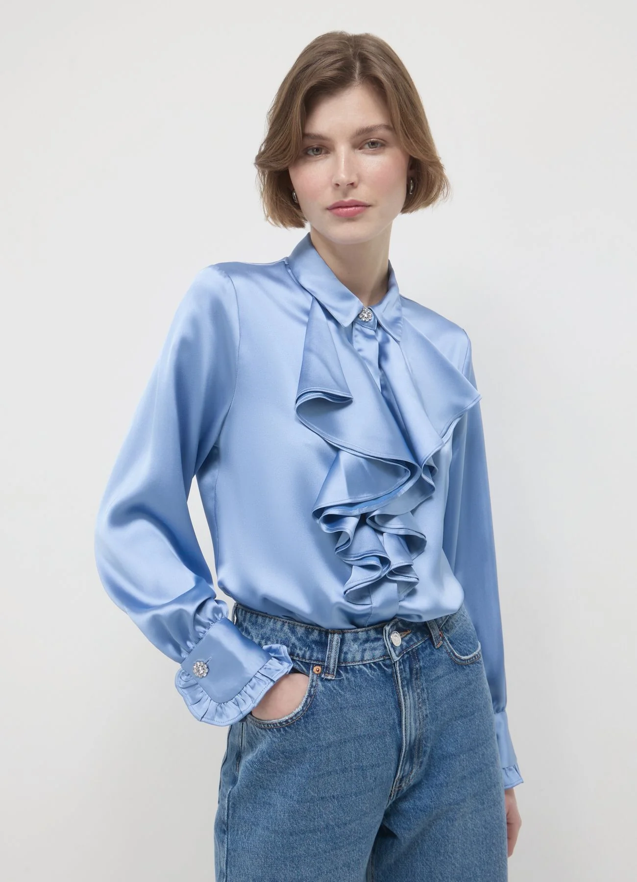 Camicia rouches bottone gioiello - Image 2