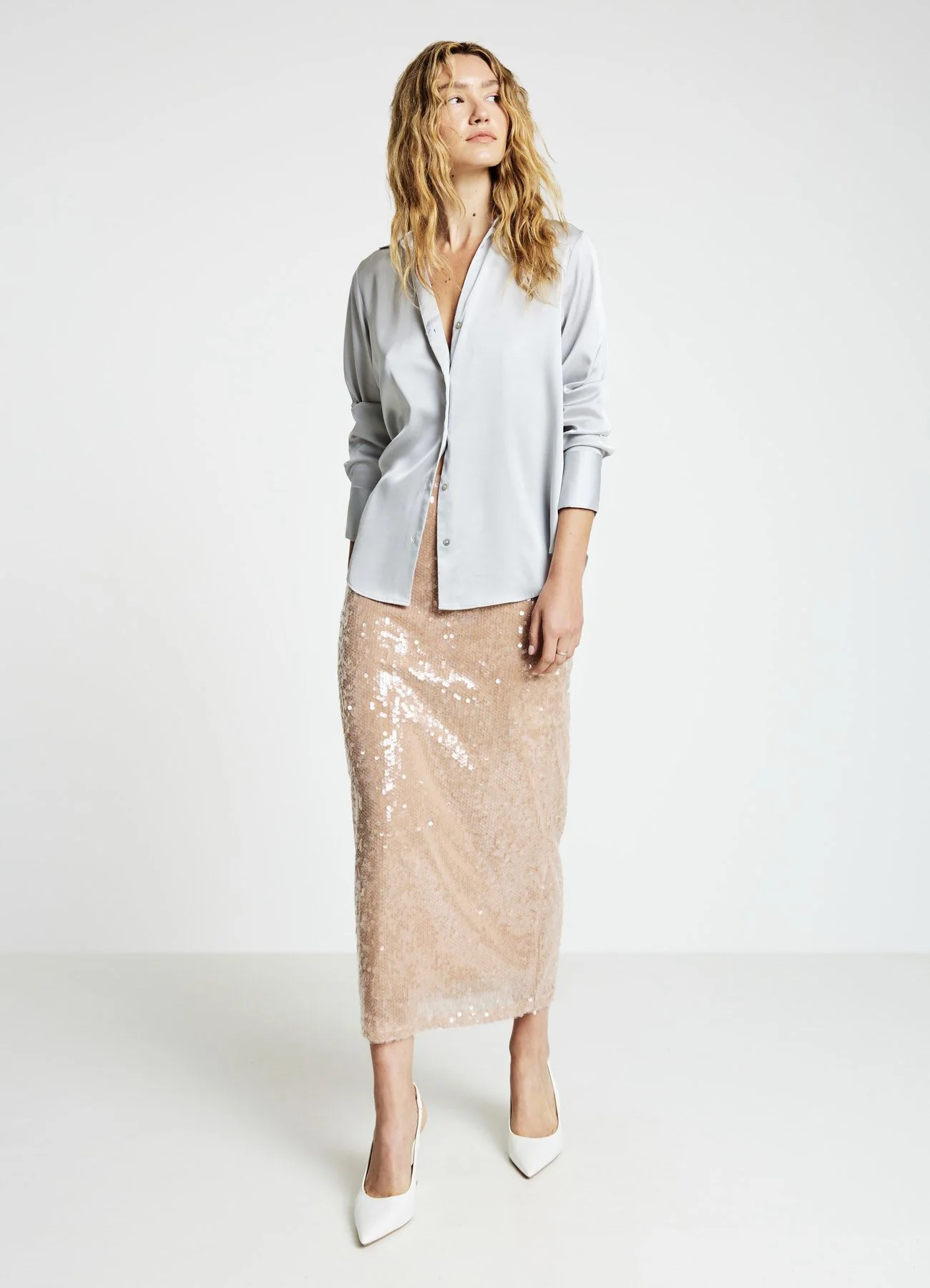 Camicia scollo a V similsatin