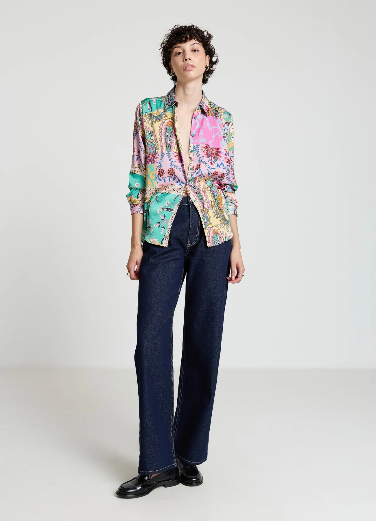 Camicia similsatin stampa patchwork - Image 3