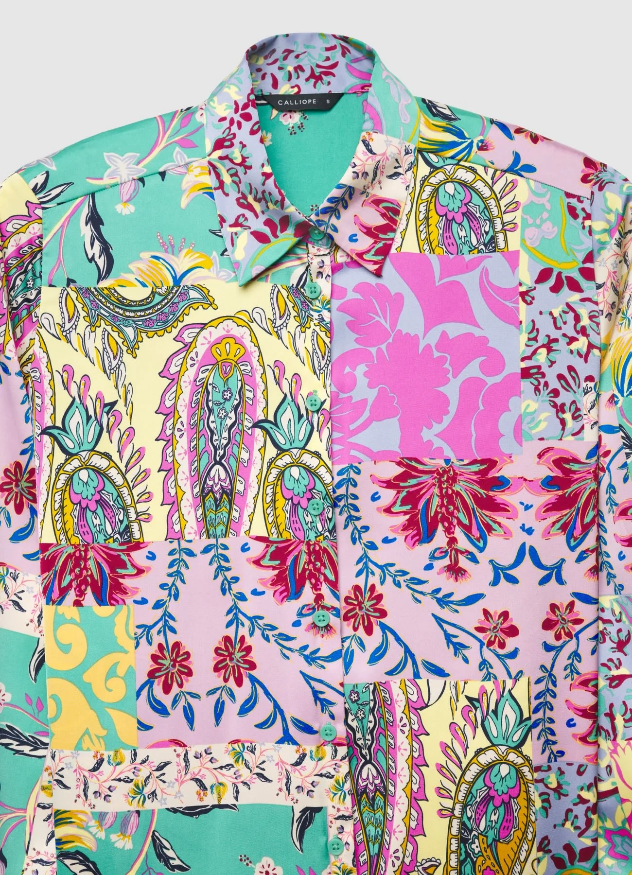 Camicia similsatin stampa patchwork - Image 5