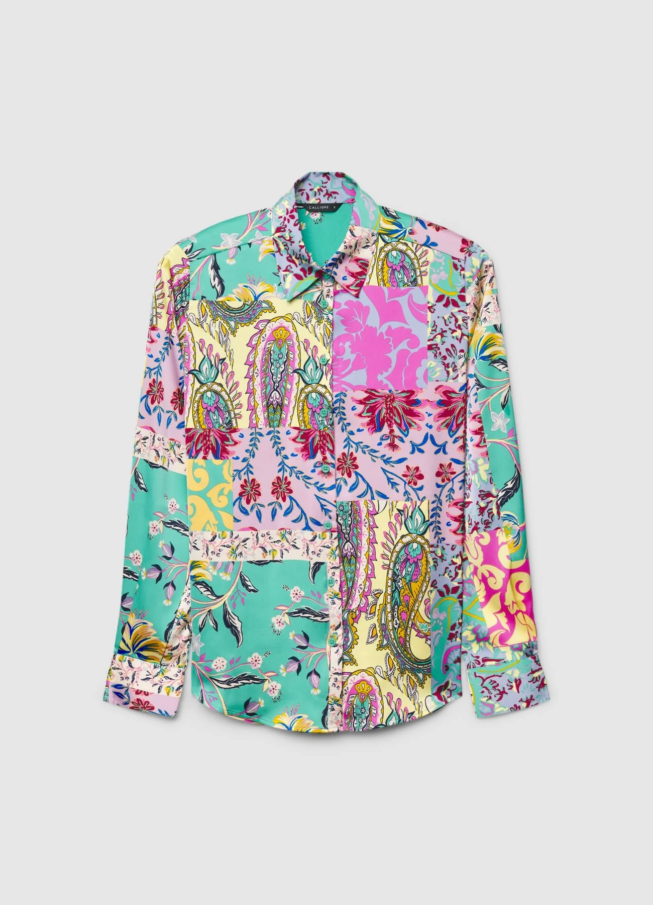 Camicia similsatin stampa patchwork - Image 6