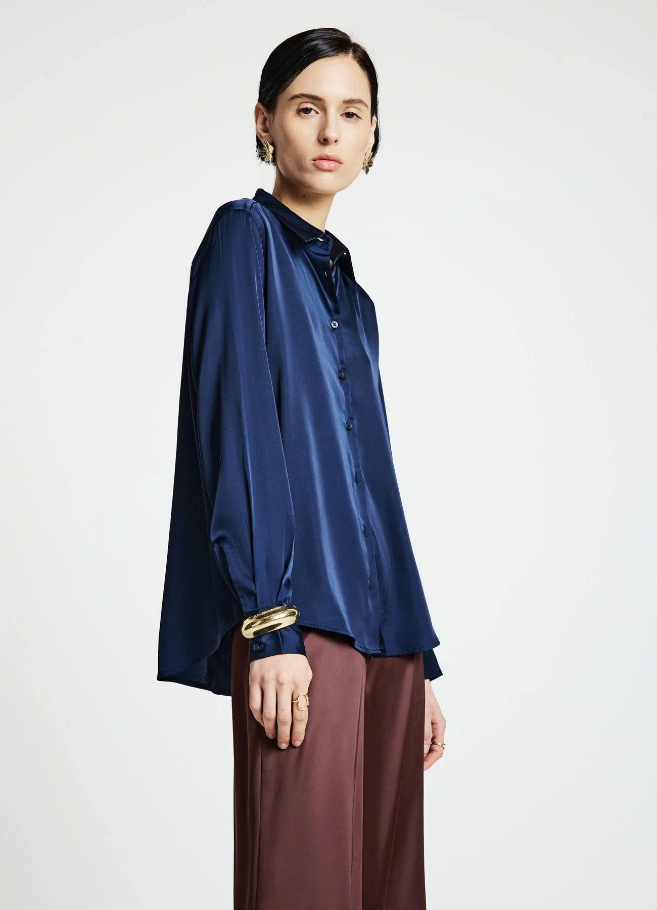 Camicia similsatin tinta unita - Image 3