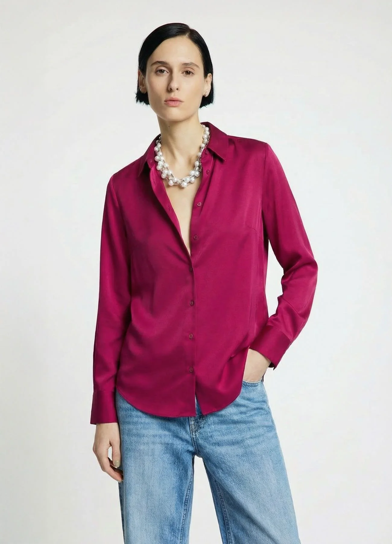 Camicia similsatin tinta unita - Image 7