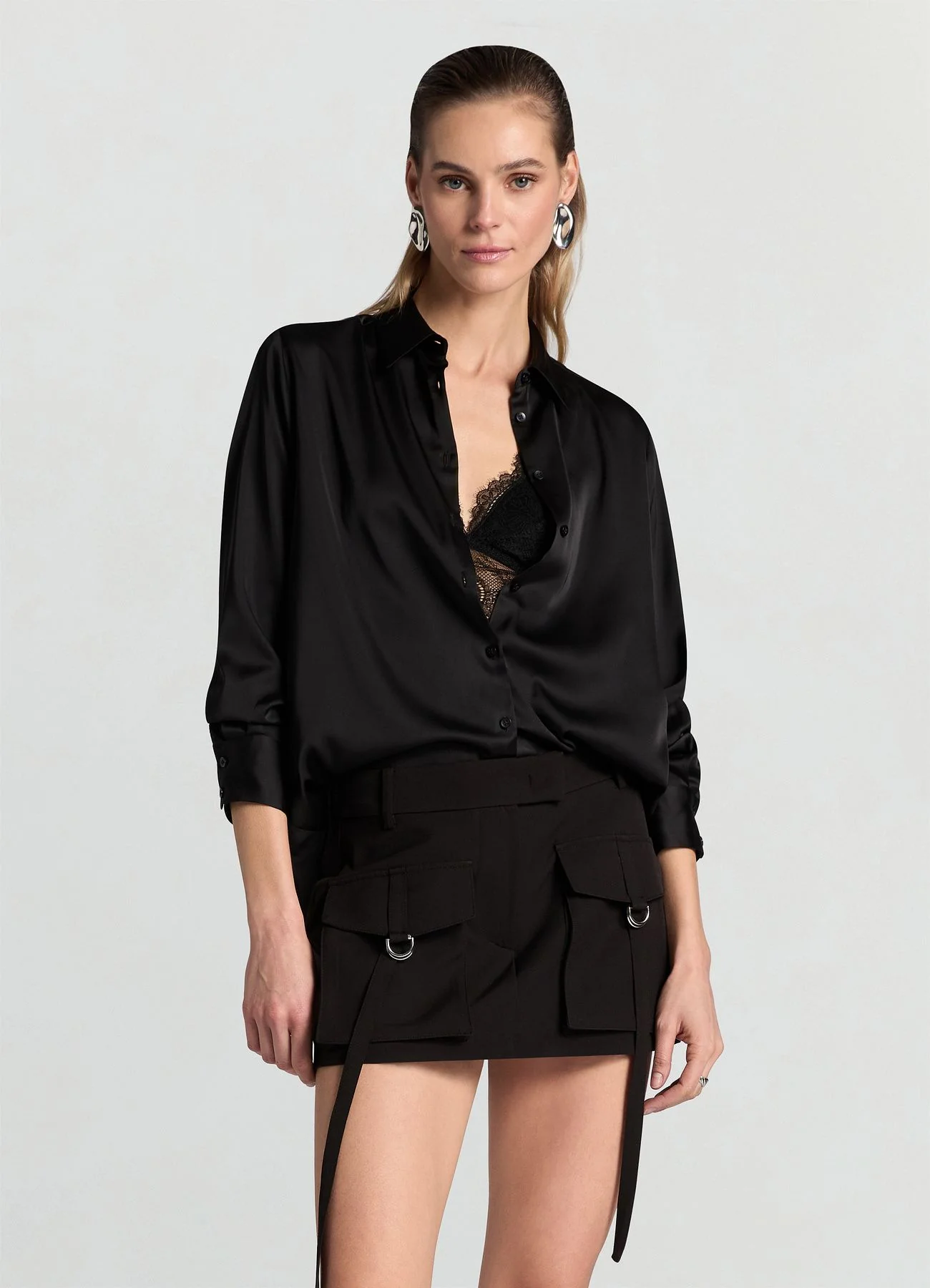 Camicia similsatin tinta unita - Image 2