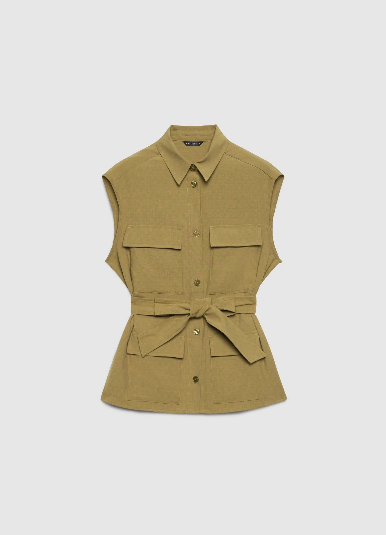 Camicia smanicata con cintura e tasche - Image 4