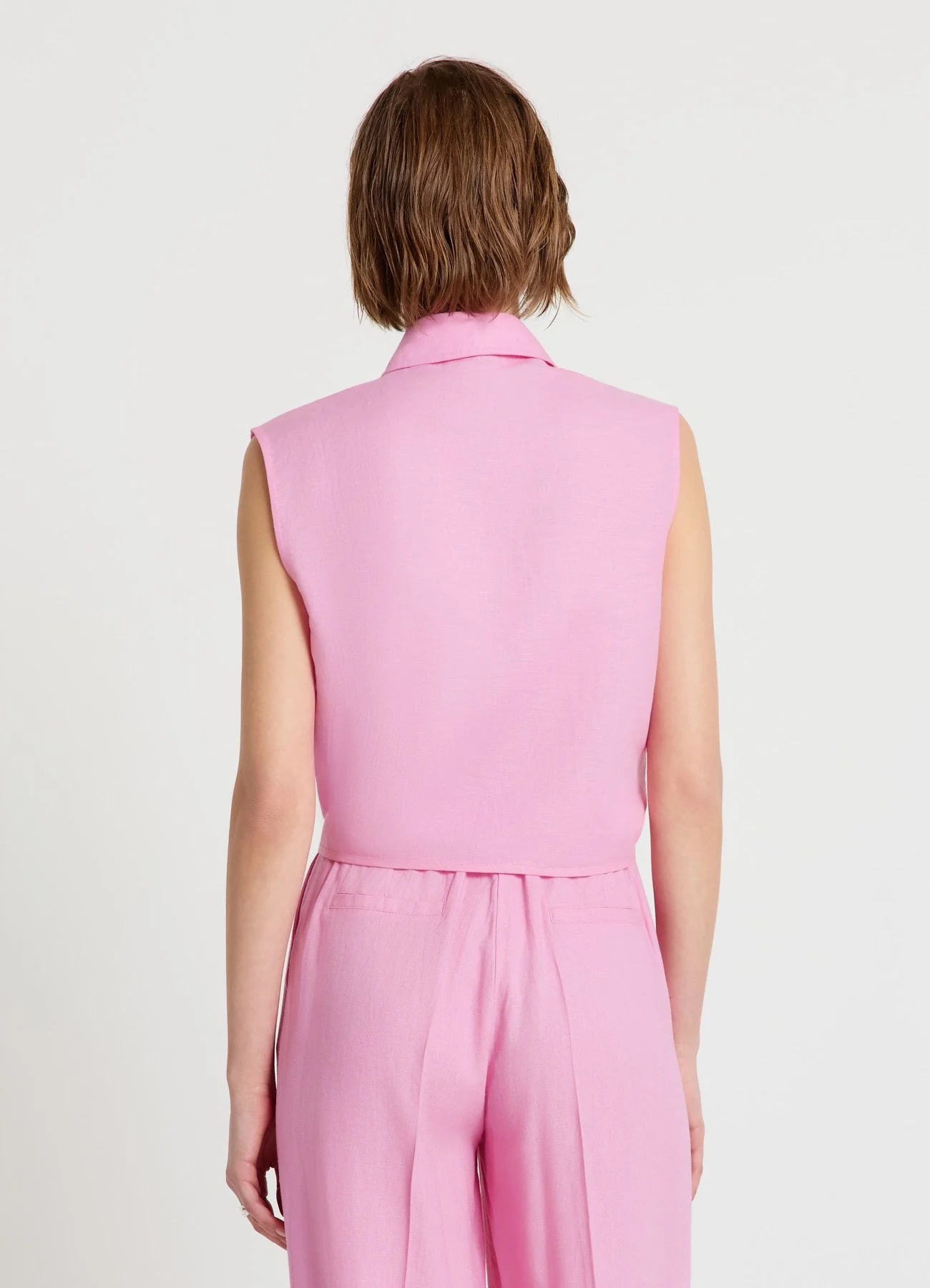 Camicia smanicata in lino con nodo - Image 3
