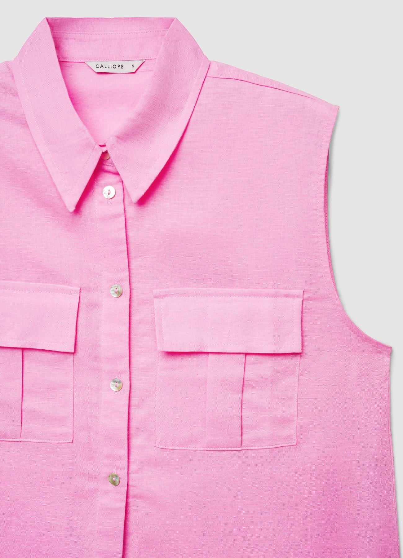 Camicia smanicata in lino con nodo - Image 5