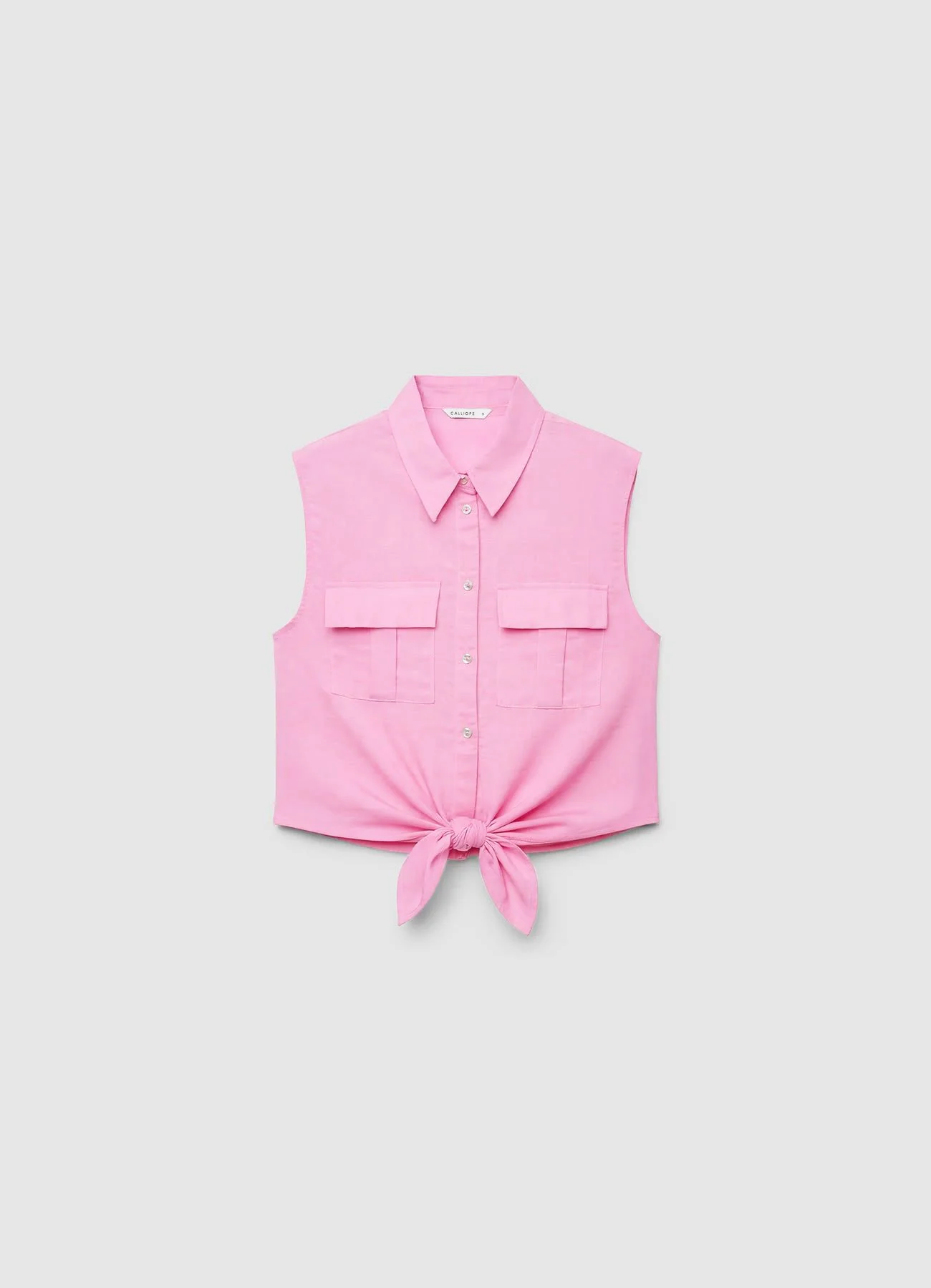 Camicia smanicata in lino con nodo - Image 6