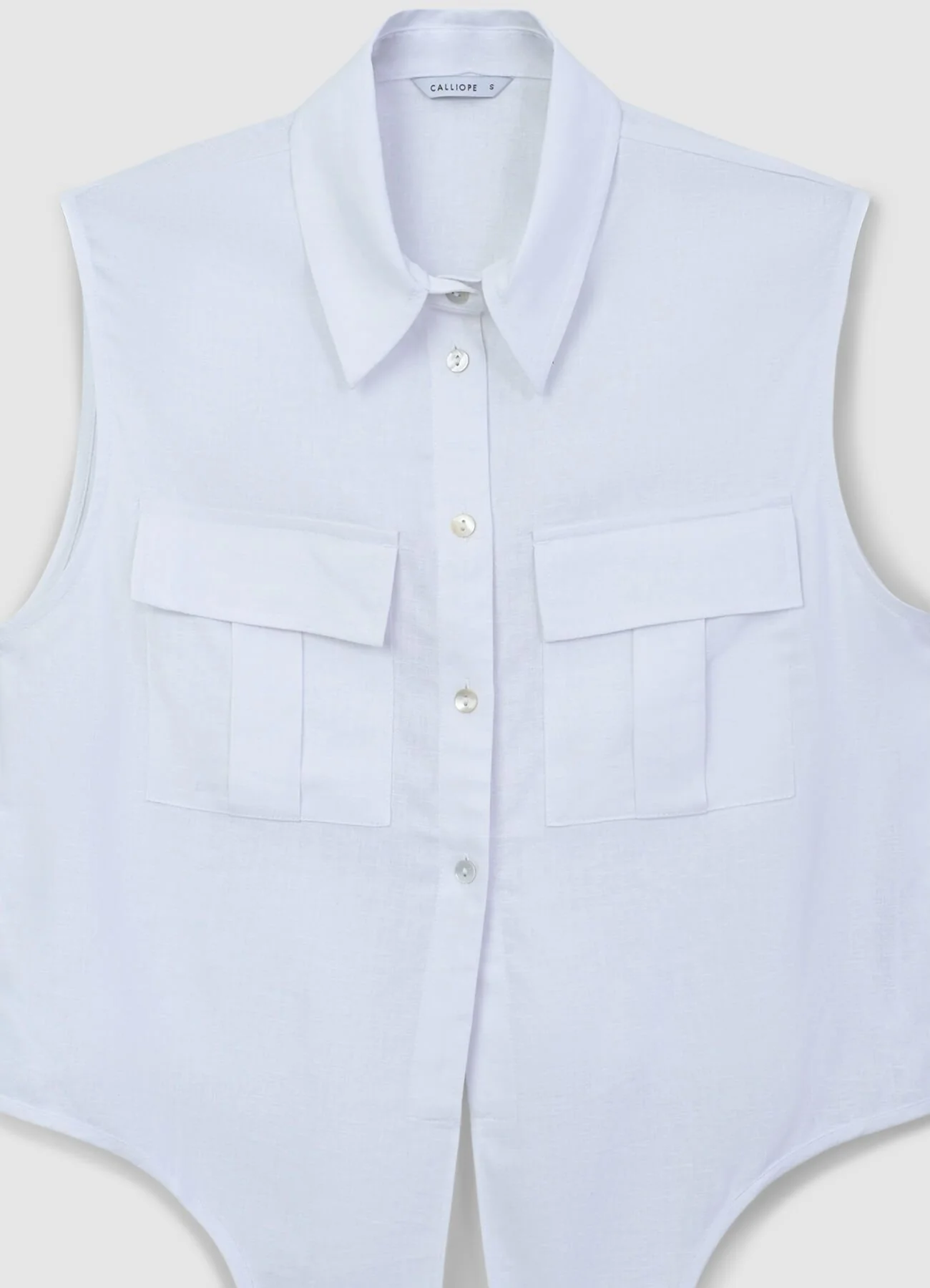 Camicia smanicata misto lino con nodo - Image 6