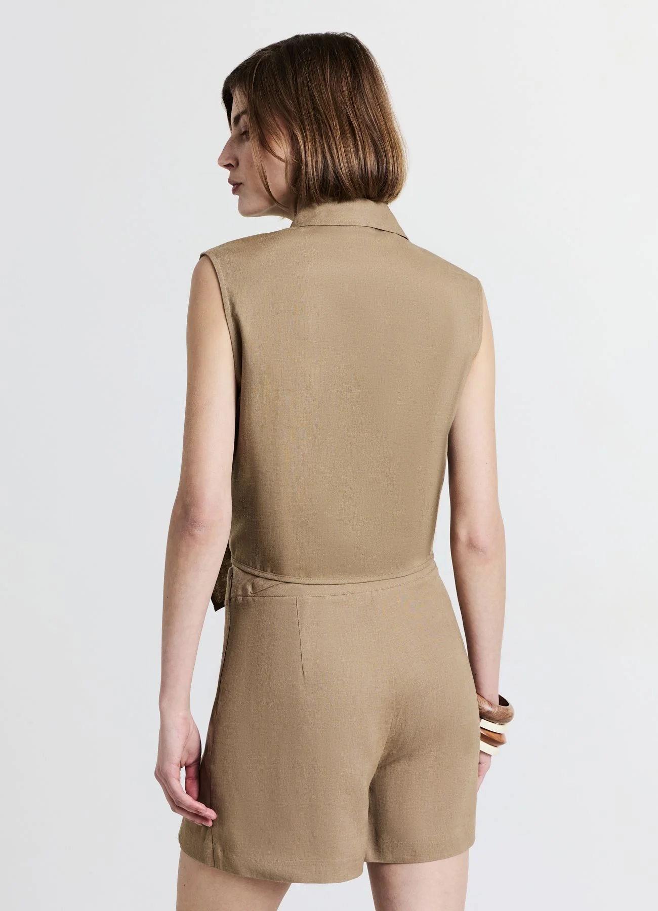 Camicia smanicata misto lino con nodo - Image 2