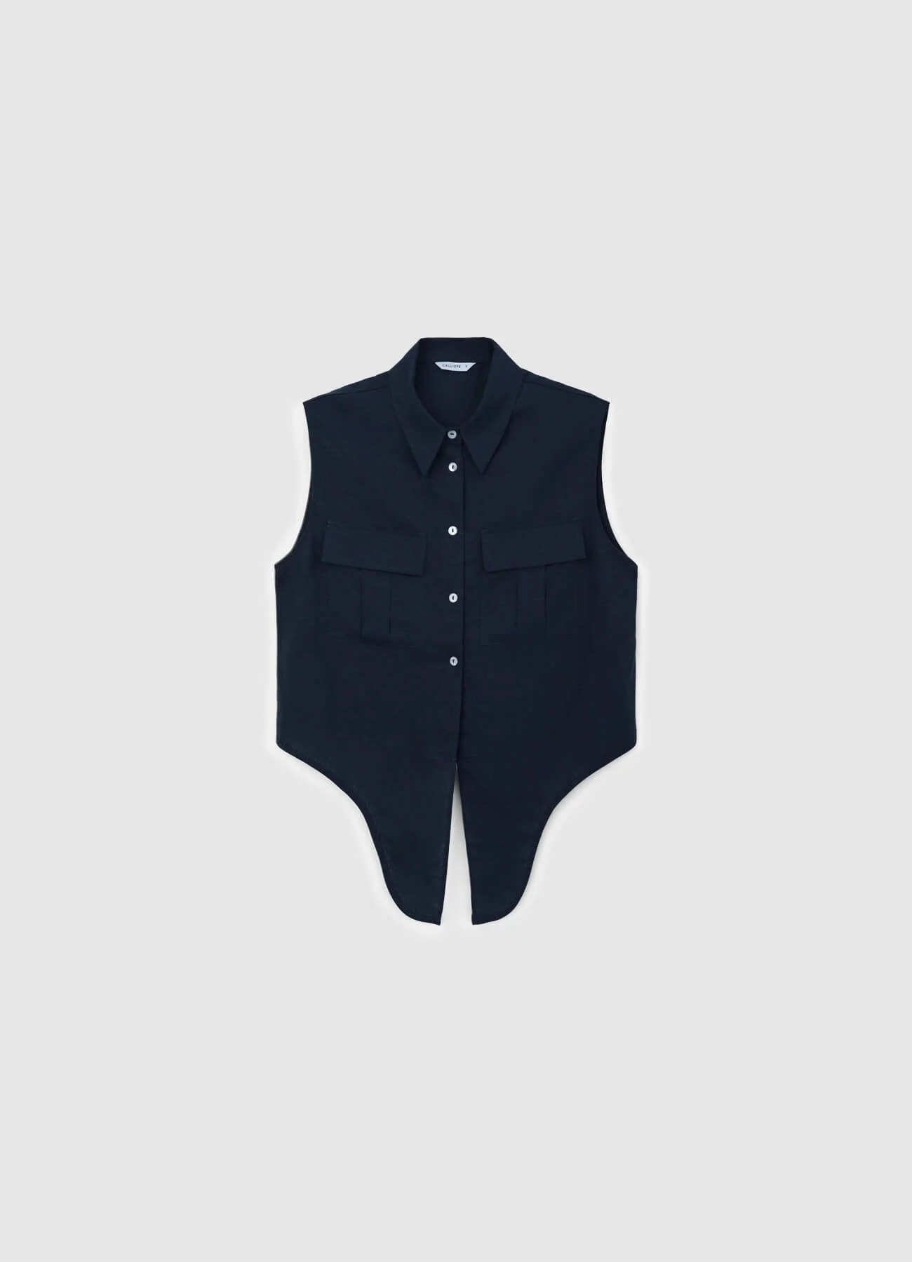Camicia smanicata misto lino con nodo - Image 5
