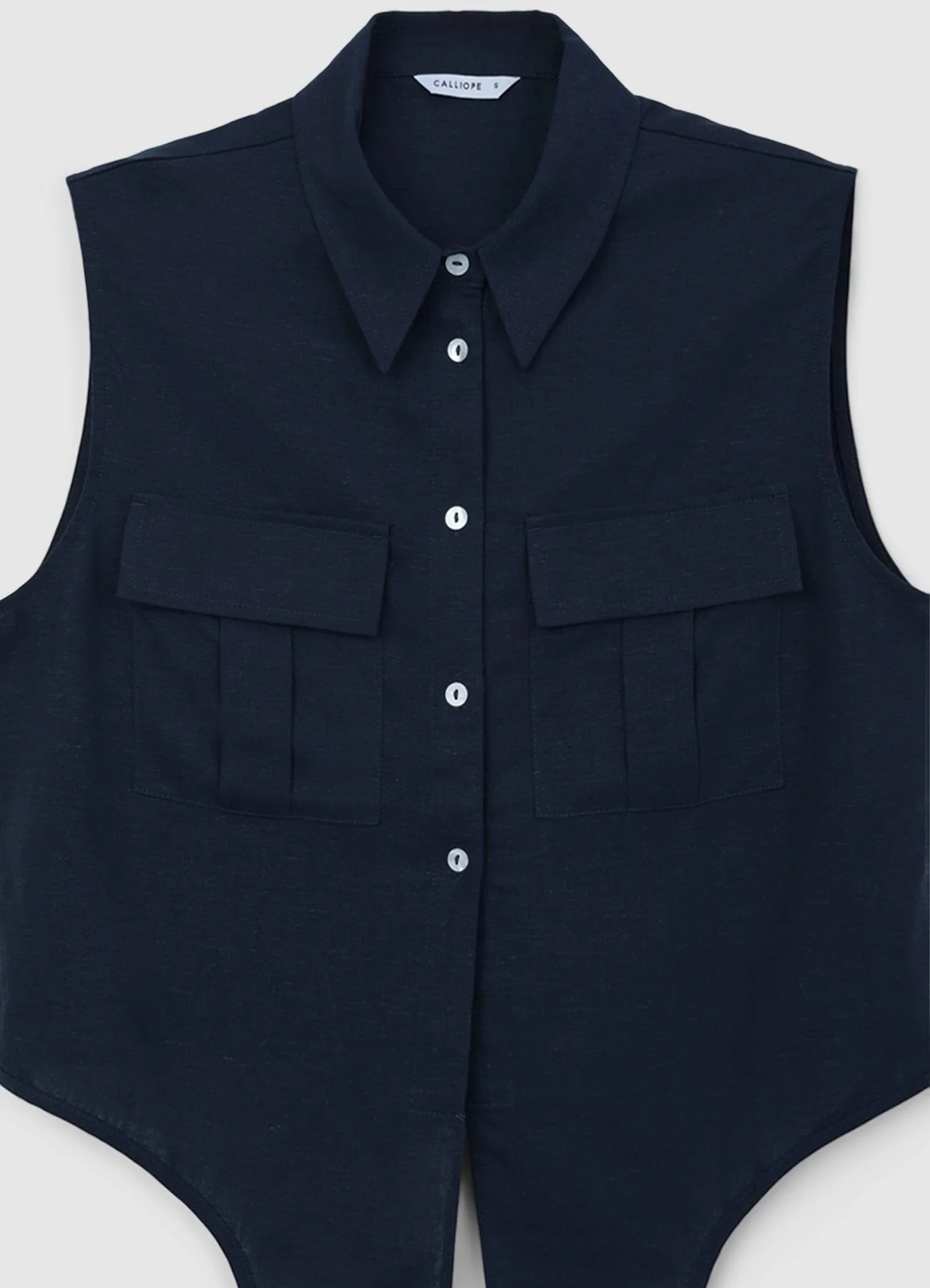 Camicia smanicata misto lino con nodo - Image 6