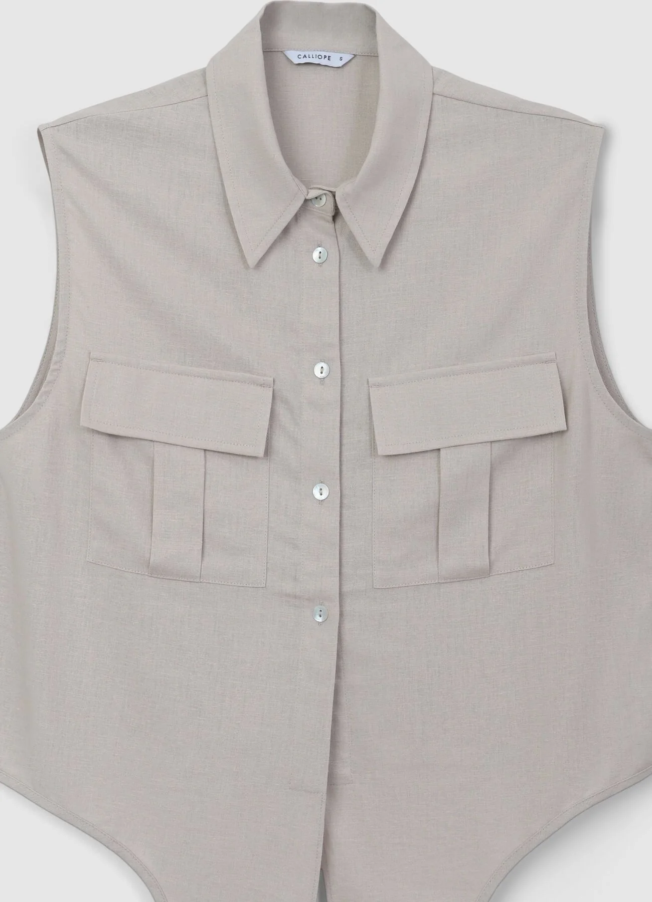 Camicia smanicata misto lino con nodo - Image 5