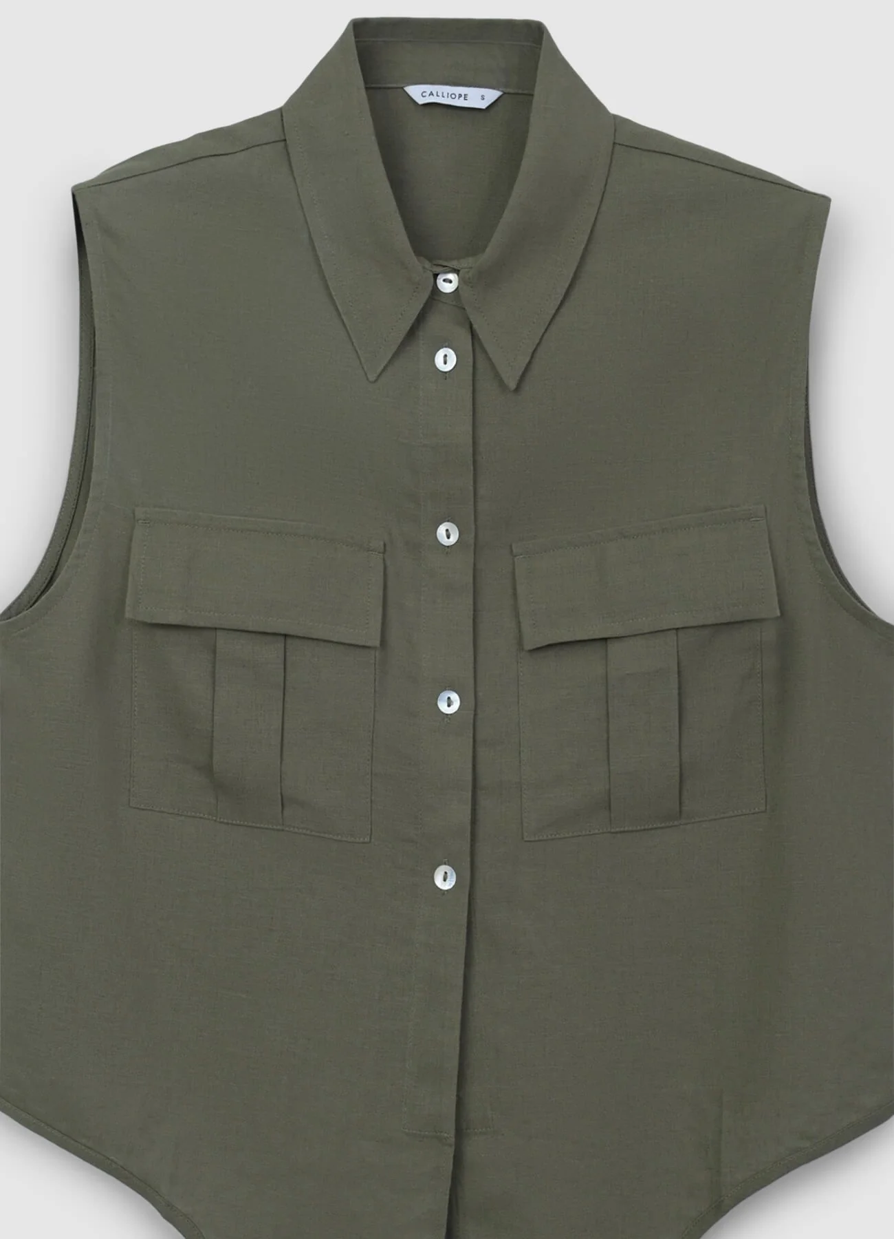 Camicia smanicata misto lino con nodo - Image 4