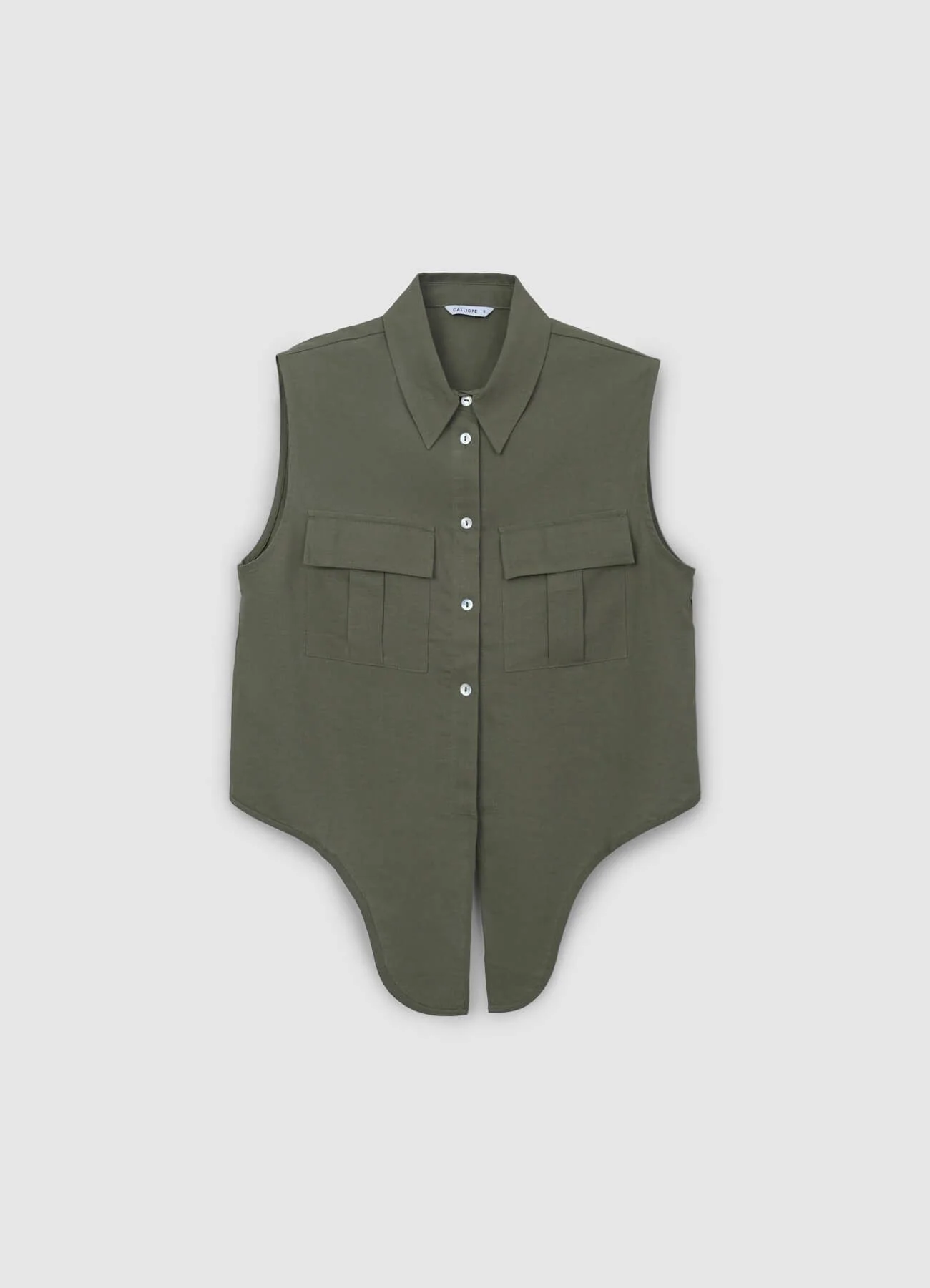 Camicia smanicata misto lino con nodo - Image 5