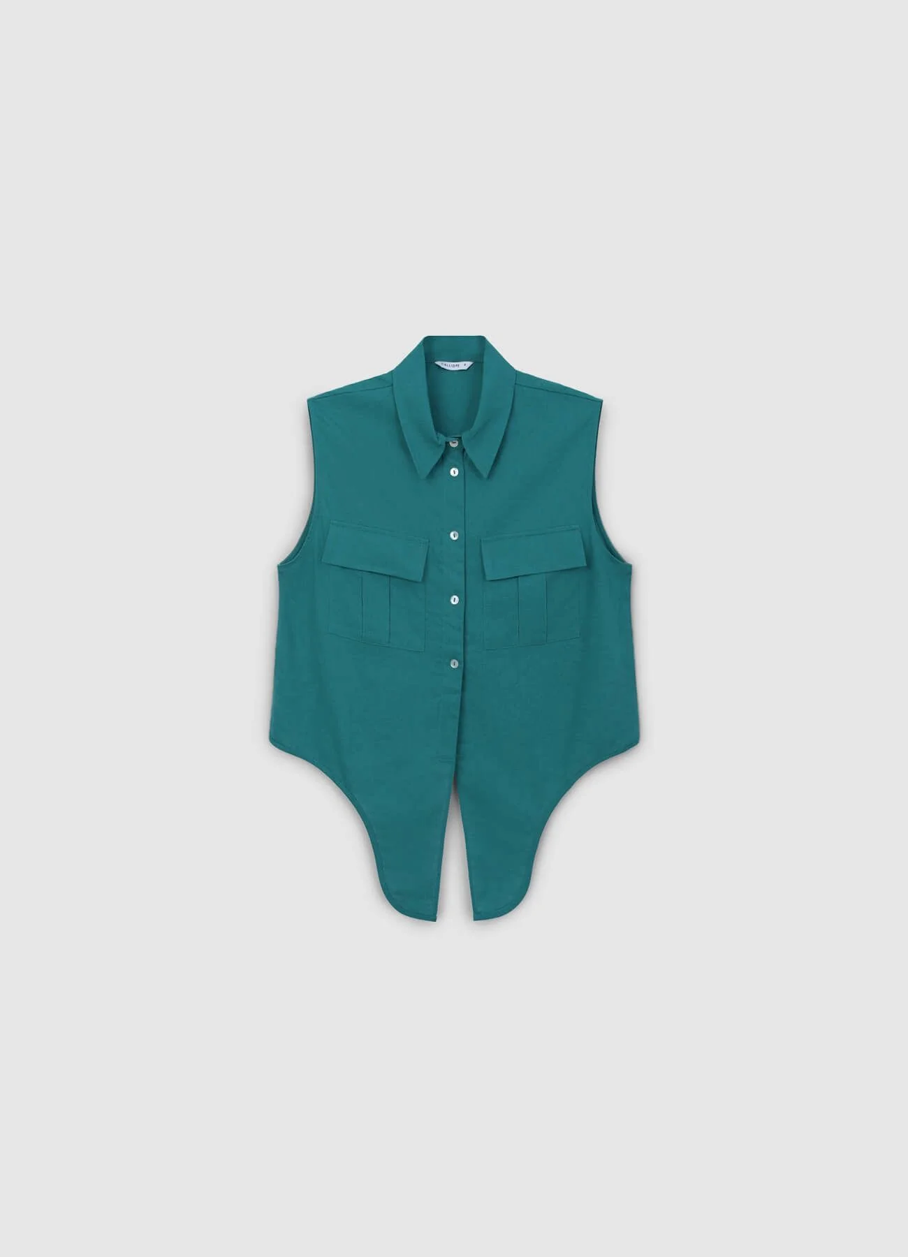 Camicia smanicata misto lino con nodo - Image 5