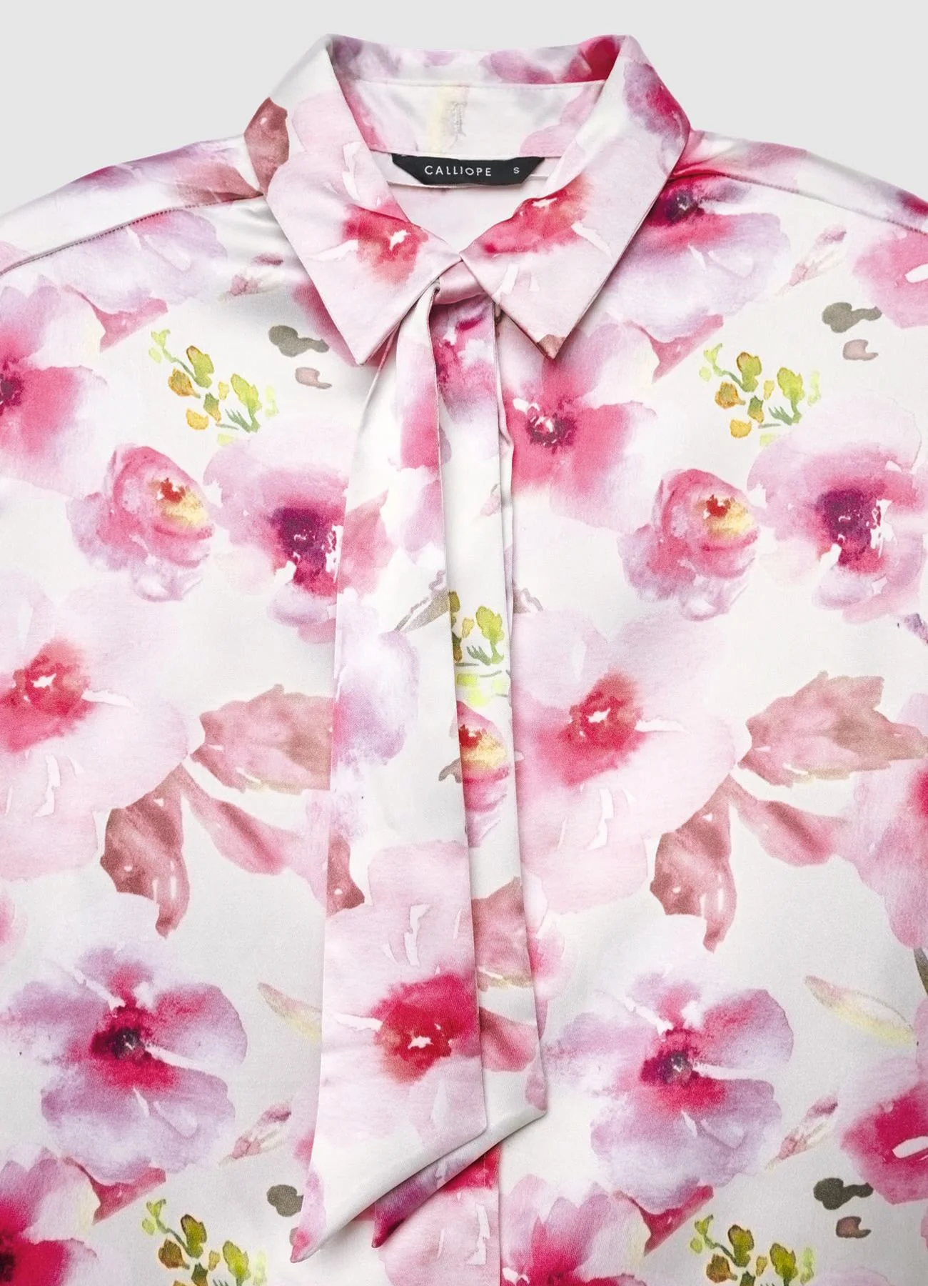 Camicia stampa fiori similsatin con cravatta - Image 4