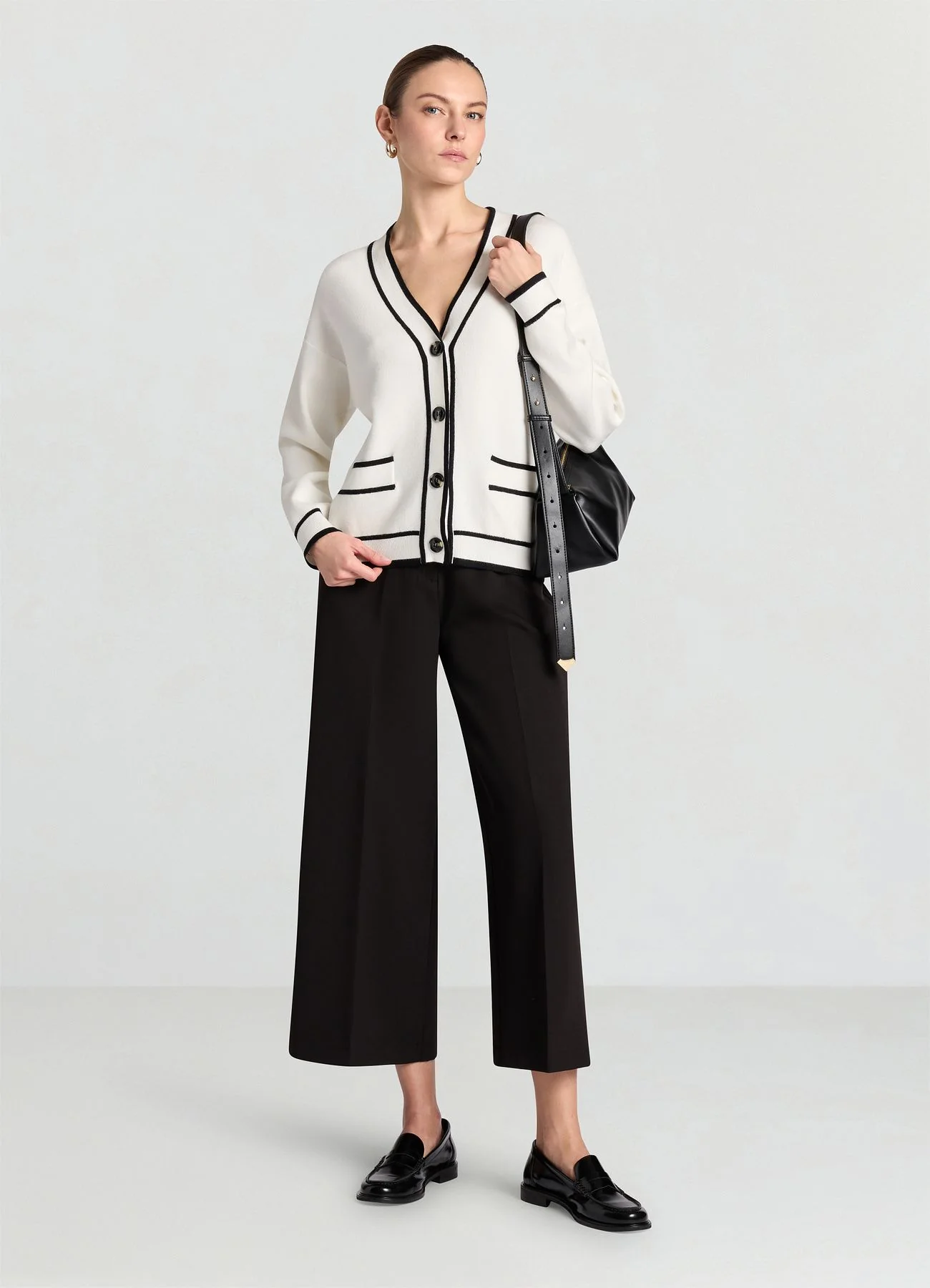 Cardigan con profili a contrasto e scollo a V - Image 3