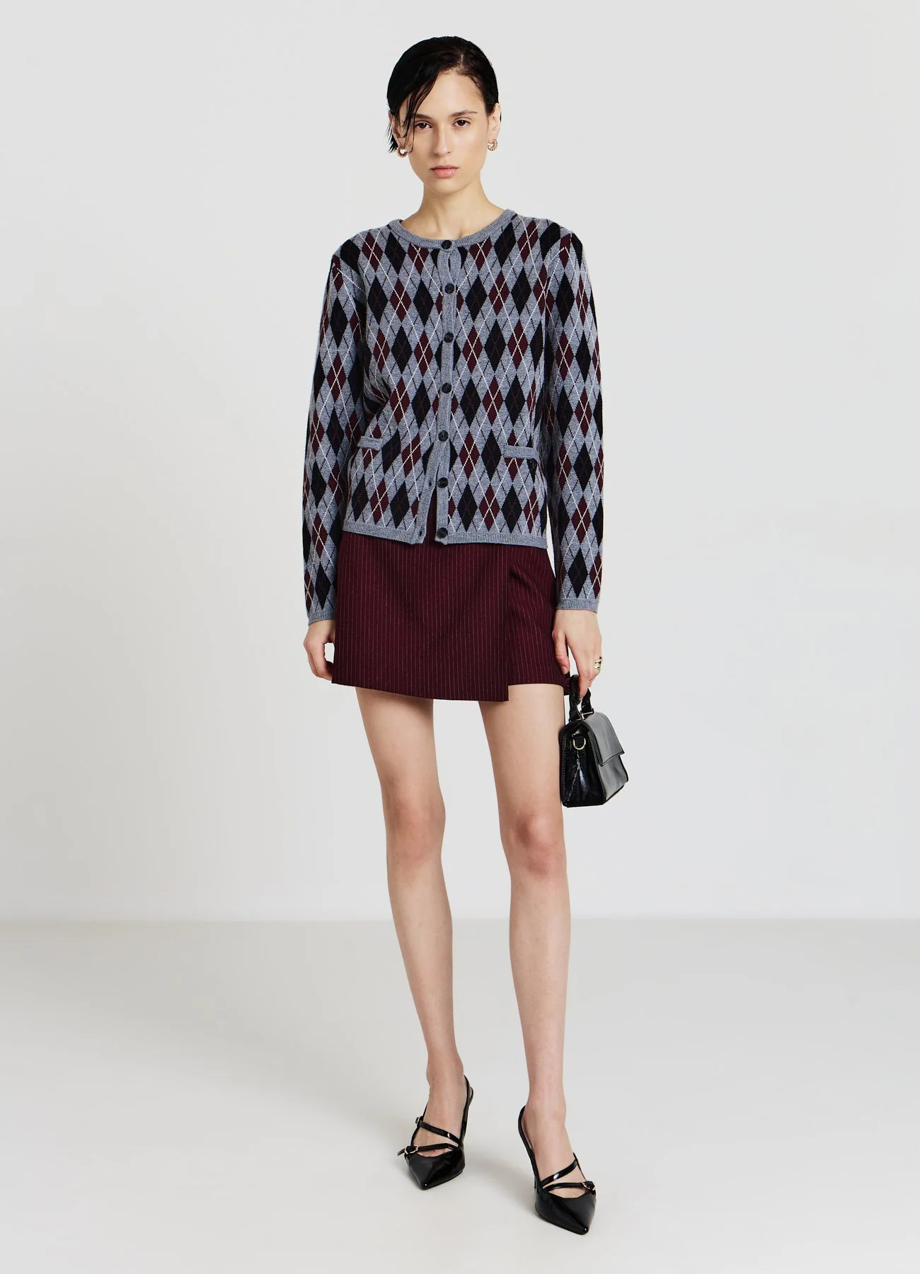 Cardigan girocollo con motivo rombi