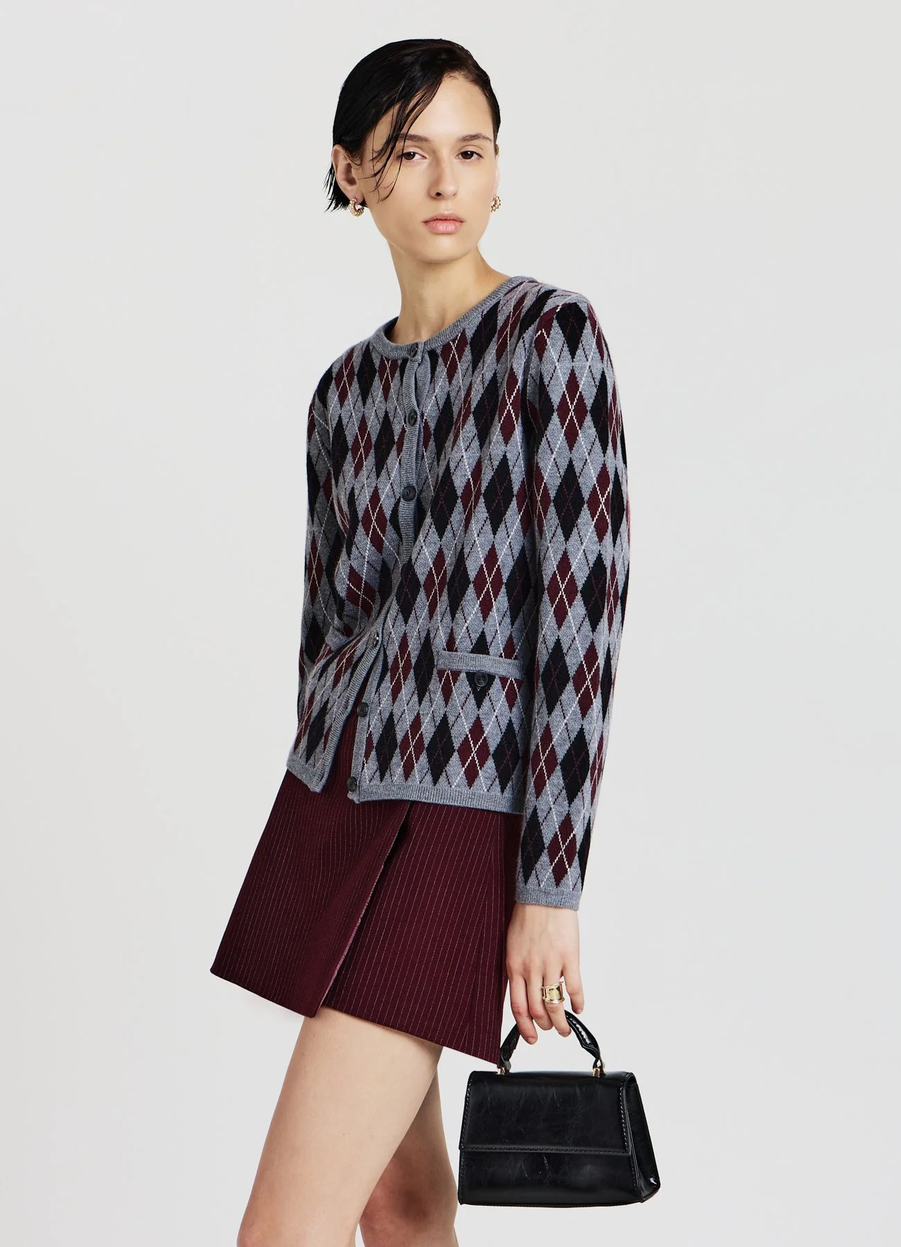 Cardigan girocollo con motivo rombi - Image 3